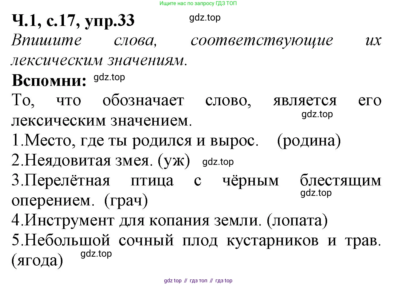 Русский язык, 2 класс рабочая тетрадь, автор: Канакина Валентина Павловна, издательство Просвещение, Москва, 2023, белого цвета, Часть 1, страница 17, номер 33, Решение