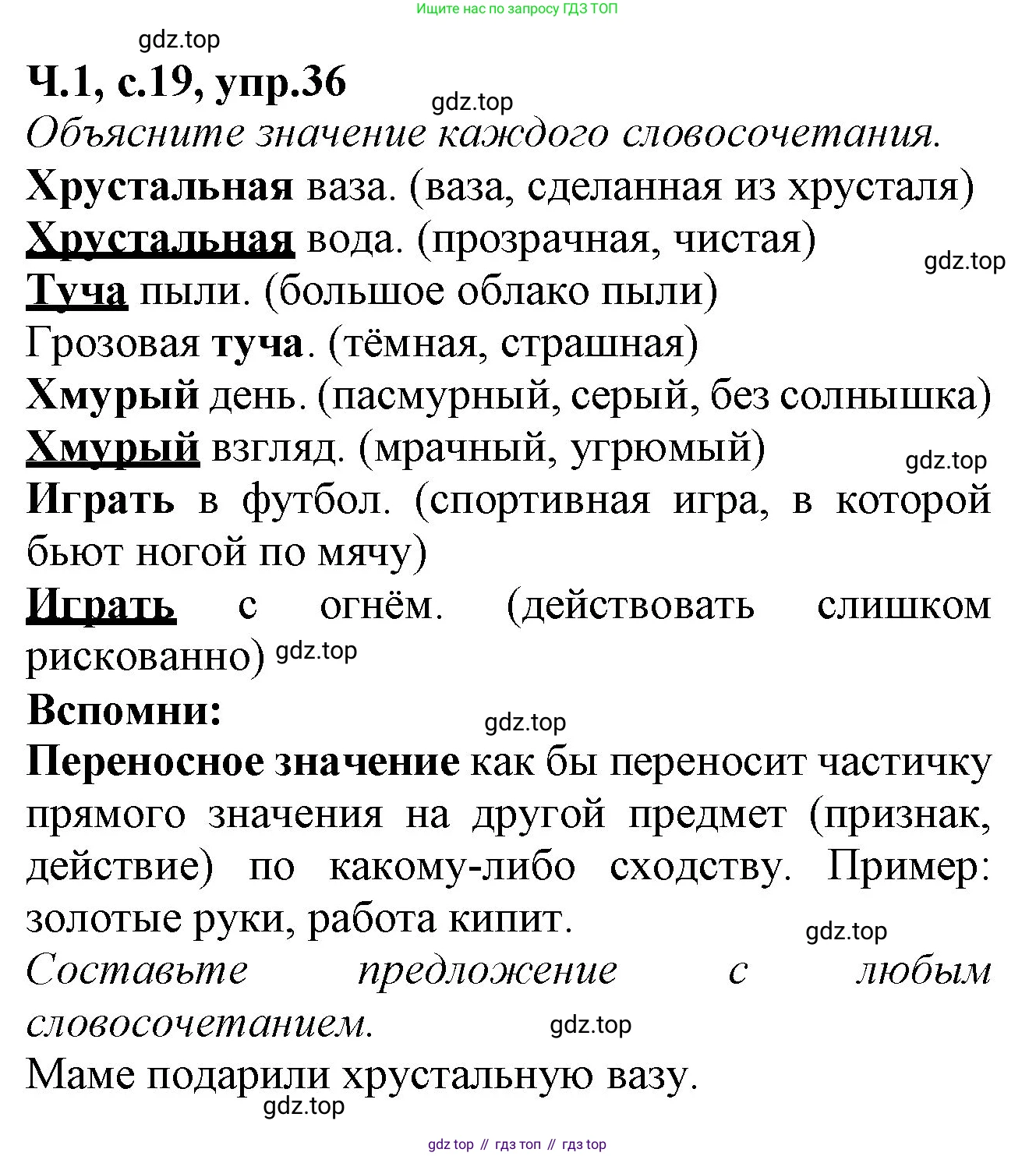 Русский язык, 2 класс рабочая тетрадь, автор: Канакина Валентина Павловна, издательство Просвещение, Москва, 2023, белого цвета, Часть 1, страница 19, номер 36, Решение