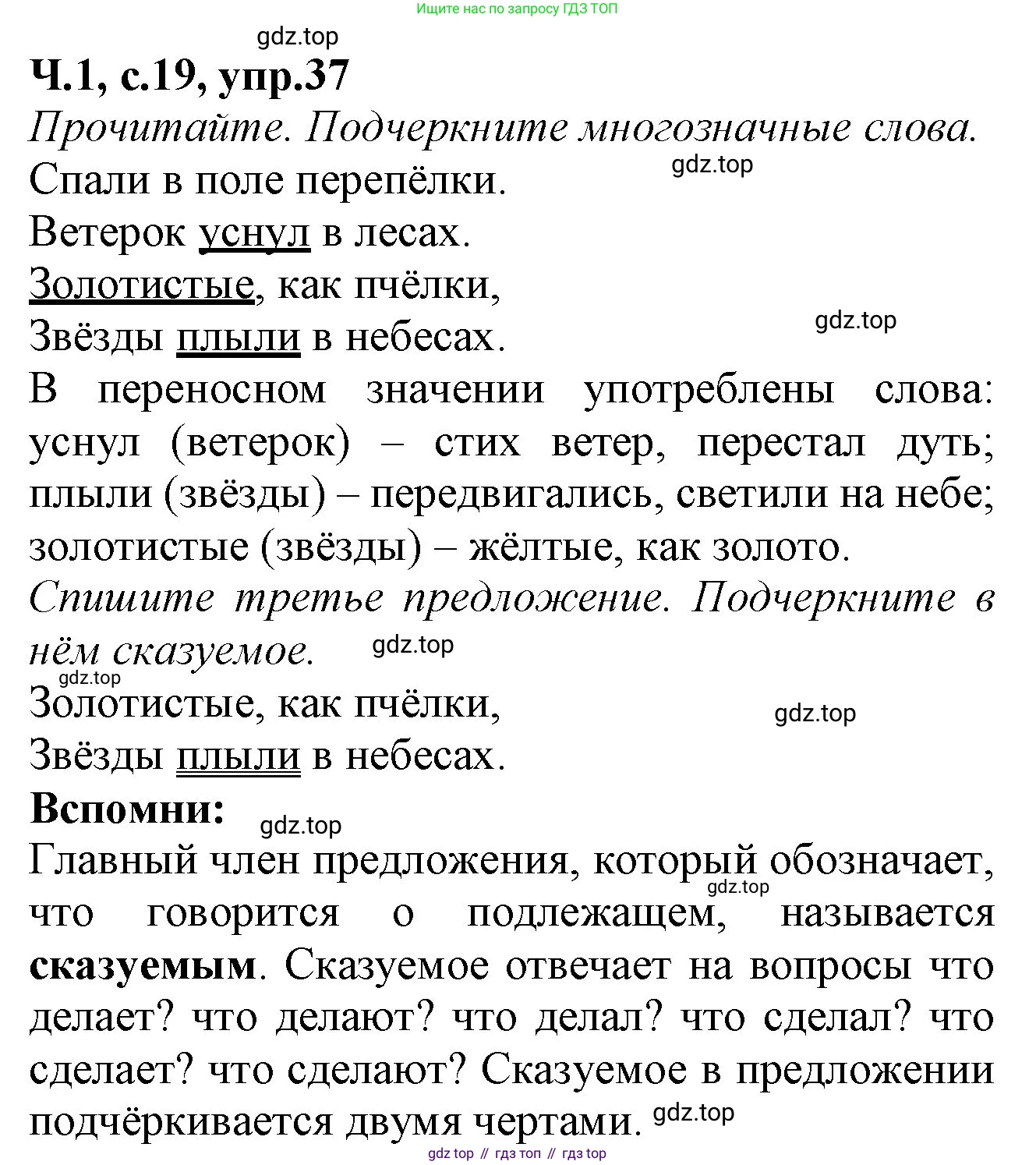 Русский язык, 2 класс рабочая тетрадь, автор: Канакина Валентина Павловна, издательство Просвещение, Москва, 2023, белого цвета, Часть 1, страница 19, номер 37, Решение