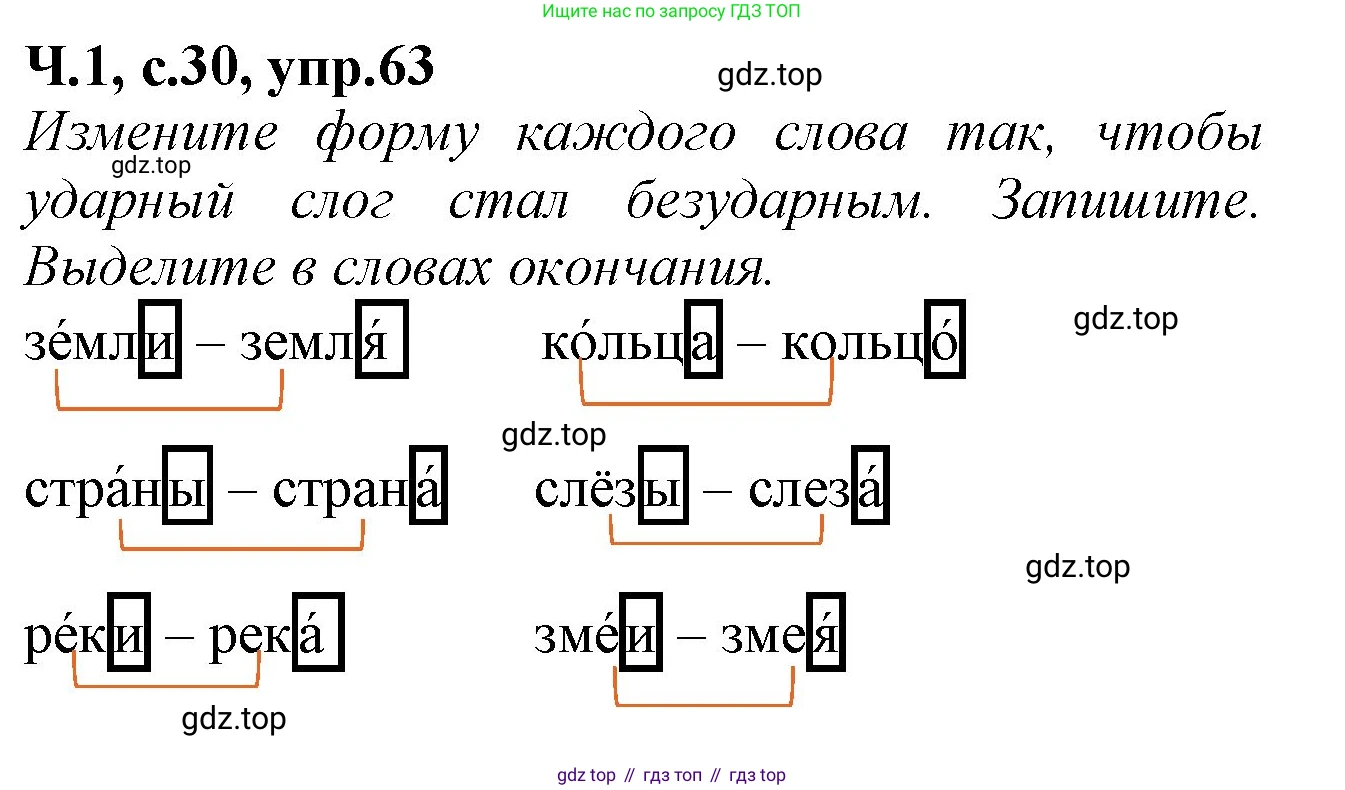 Русский язык, 2 класс рабочая тетрадь, автор: Канакина Валентина Павловна, издательство Просвещение, Москва, 2023, белого цвета, Часть 1, страница 30, номер 63, Решение
