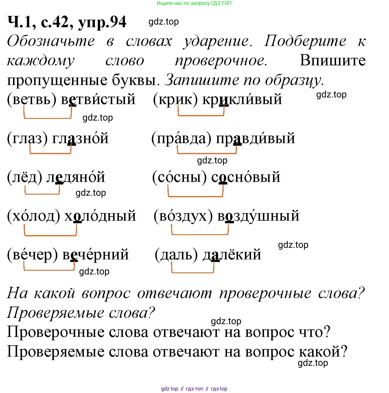 Русский язык, 2 класс рабочая тетрадь, автор: Канакина Валентина Павловна, издательство Просвещение, Москва, 2023, белого цвета, Часть 1, страница 42, номер 94, Решение