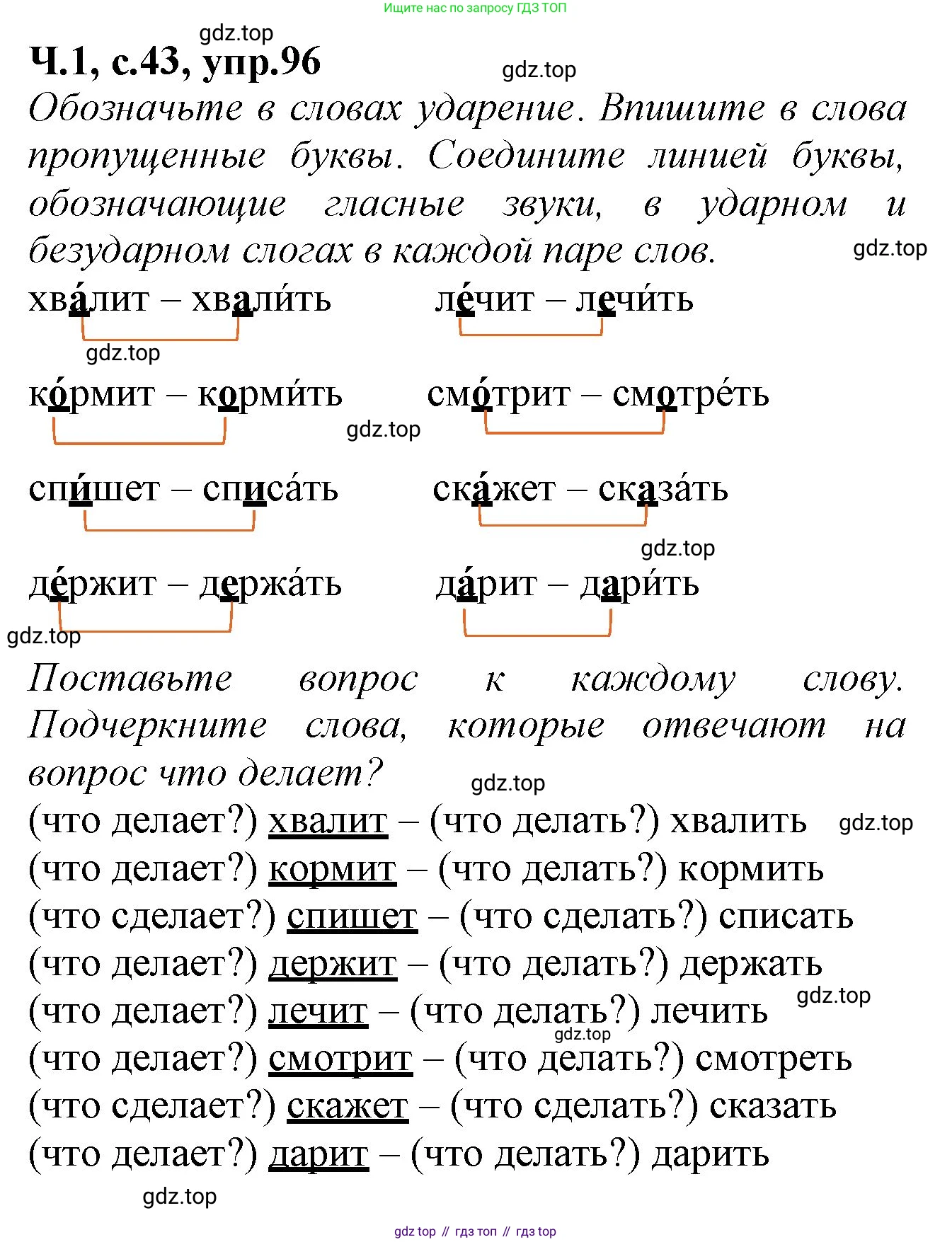Русский язык, 2 класс рабочая тетрадь, автор: Канакина Валентина Павловна, издательство Просвещение, Москва, 2023, белого цвета, Часть 1, страница 43, номер 96, Решение