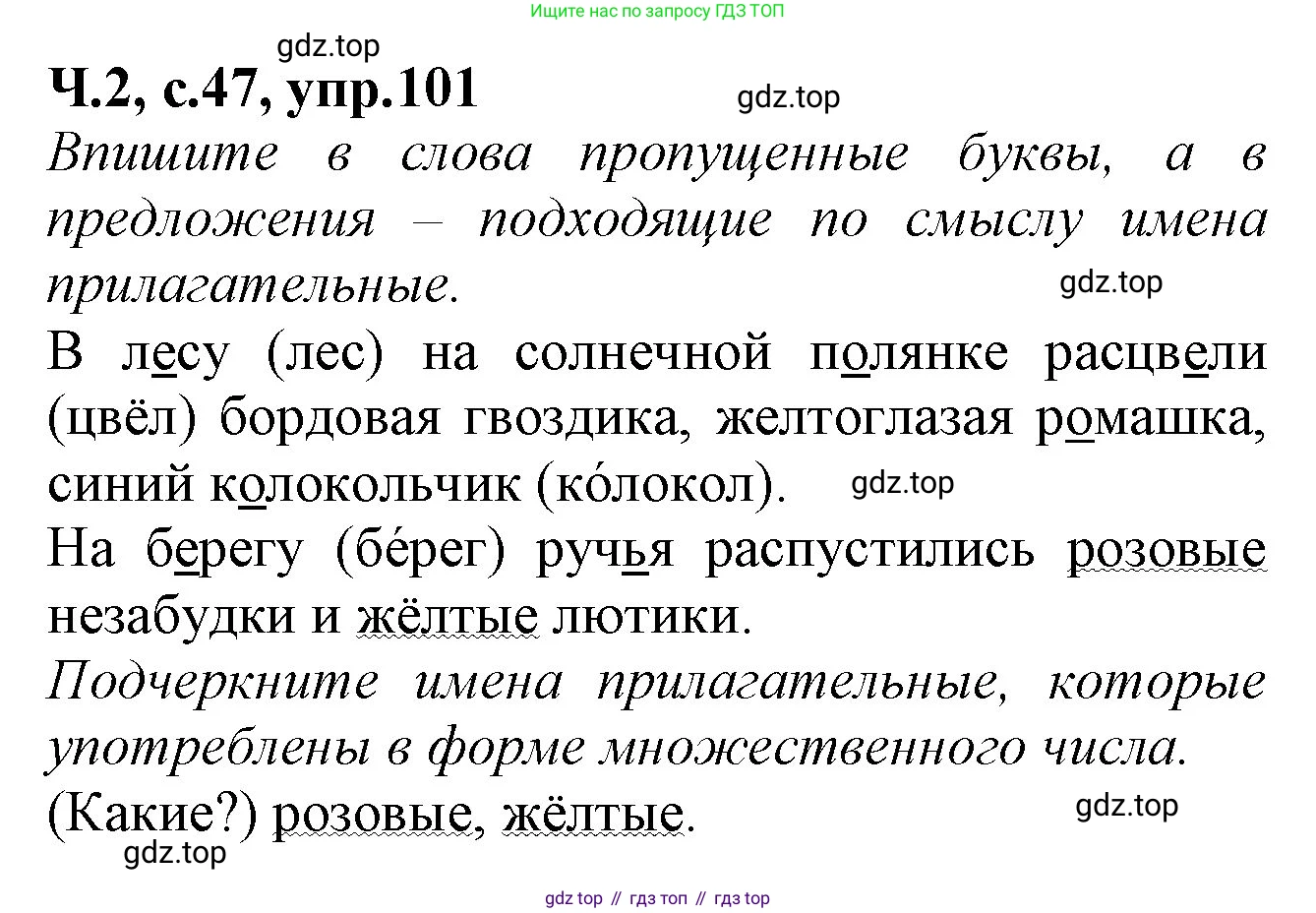 Русский язык, 2 класс рабочая тетрадь, автор: Канакина Валентина Павловна, издательство Просвещение, Москва, 2023, белого цвета, Часть 2, страница 47, номер 101, Решение