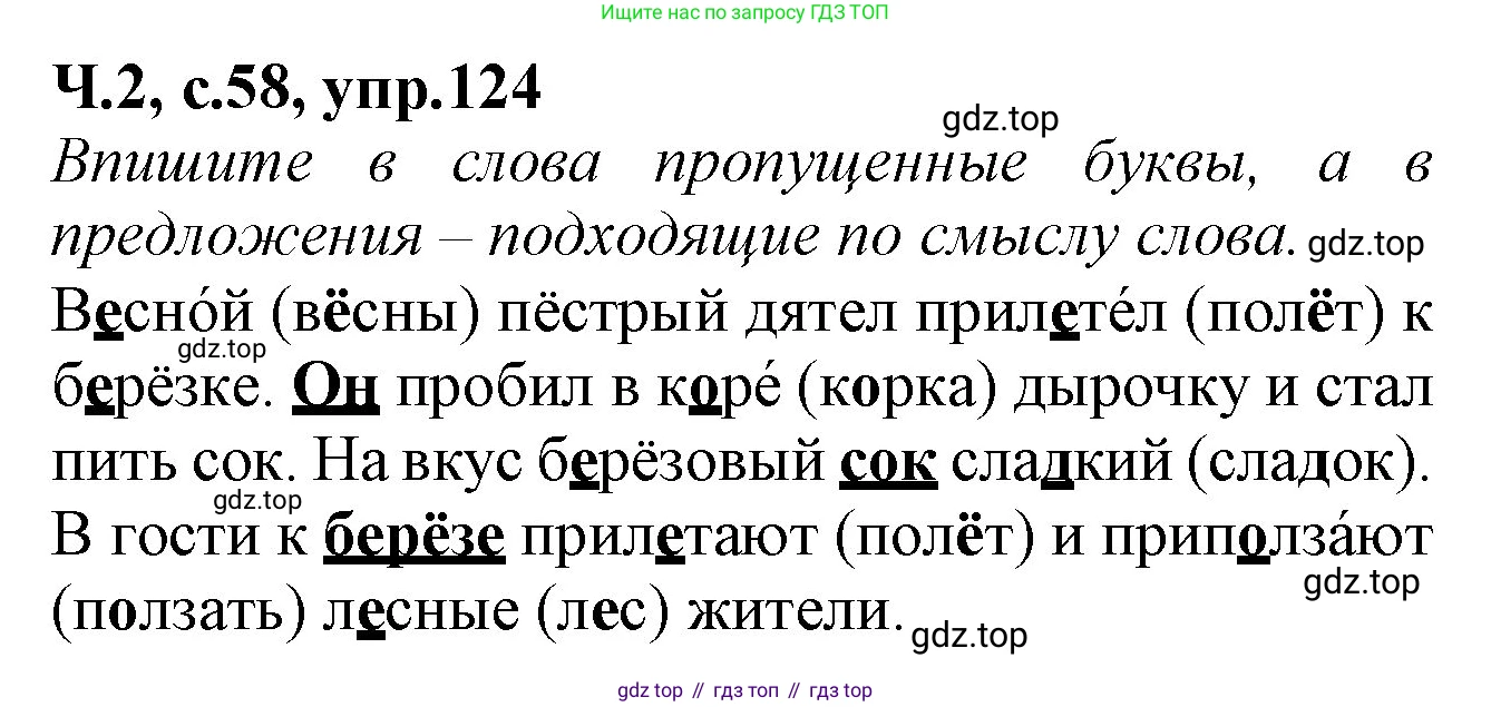 Русский язык, 2 класс рабочая тетрадь, автор: Канакина Валентина Павловна, издательство Просвещение, Москва, 2023, белого цвета, Часть 2, страница 58, Решение