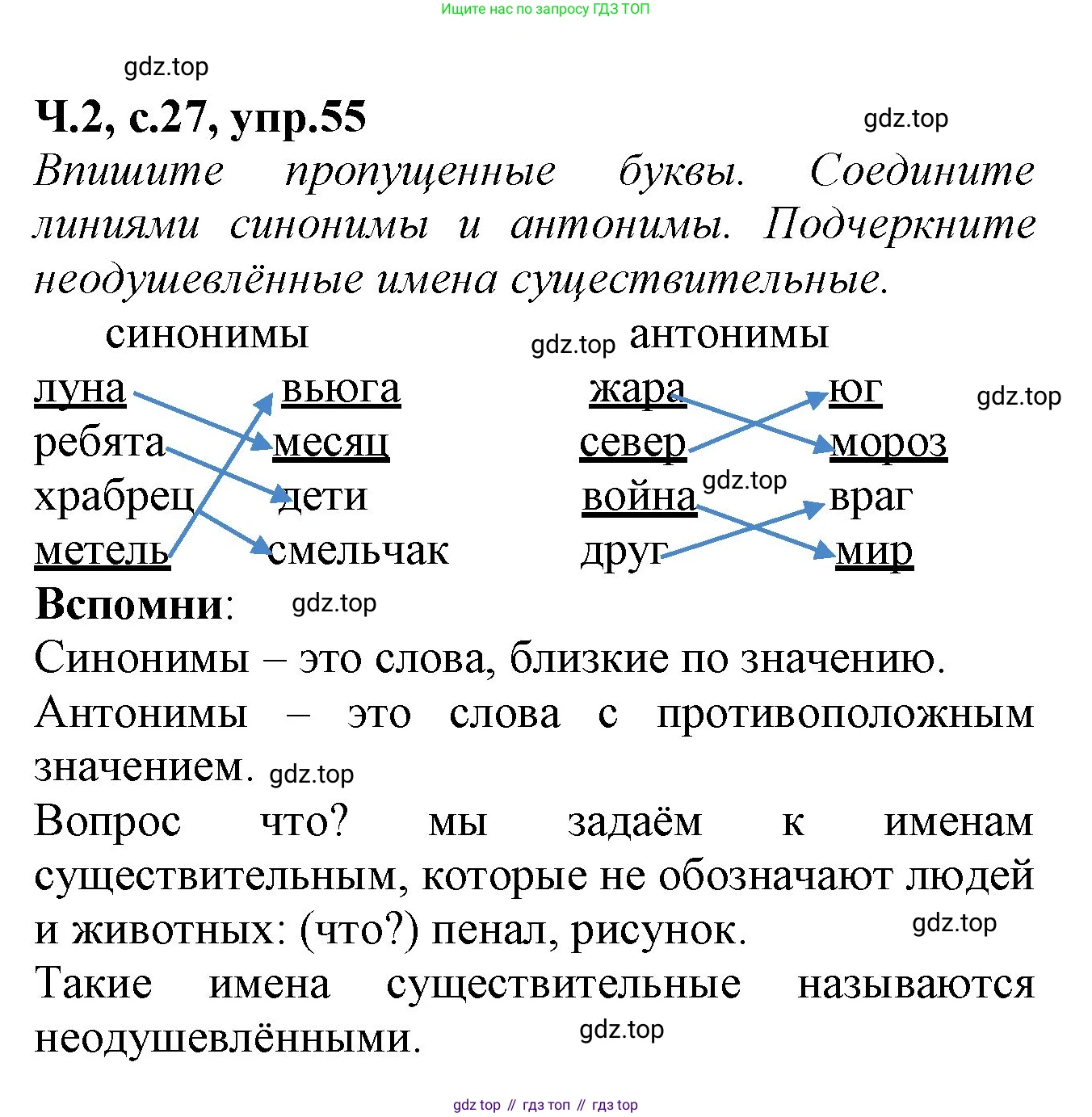 Русский язык, 2 класс рабочая тетрадь, автор: Канакина Валентина Павловна, издательство Просвещение, Москва, 2023, белого цвета, Часть 2, страница 27, номер 55, Решение