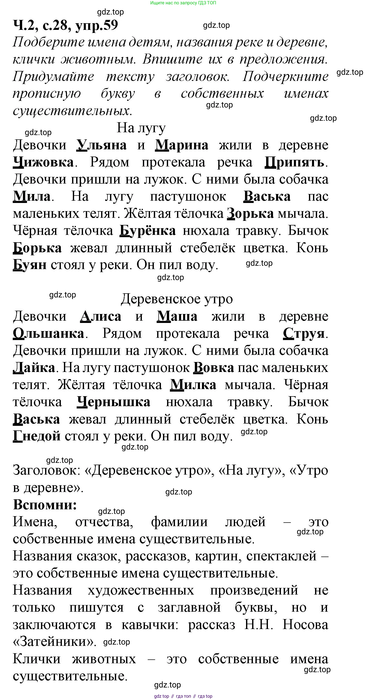 Русский язык, 2 класс рабочая тетрадь, автор: Канакина Валентина Павловна, издательство Просвещение, Москва, 2023, белого цвета, Часть 2, страница 28, номер 59, Решение