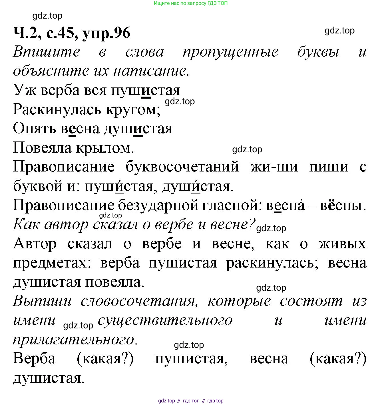 Русский язык, 2 класс рабочая тетрадь, автор: Канакина Валентина Павловна, издательство Просвещение, Москва, 2023, белого цвета, Часть 2, страница 45, номер 96, Решение