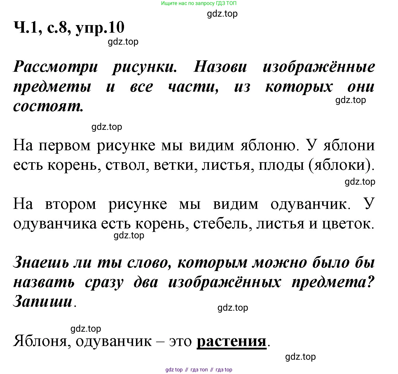 ГДЗ Русский язык, 2 класс рабочая тетрадь, авторы: Климанова Людмила Федоровна, Бабушкина Татьяна Владимировна, издательство Просвещение, Москва, 2024, белого цвета, Часть 1, страница 8, номер 10, Решение