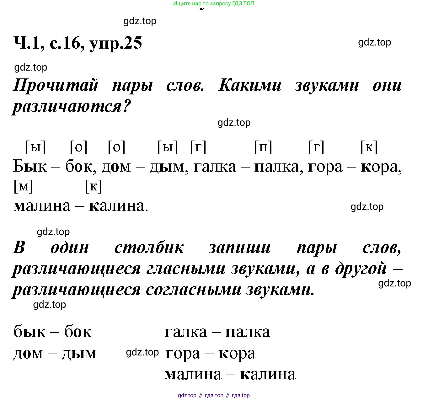 ГДЗ Русский язык, 2 класс рабочая тетрадь, авторы: Климанова Людмила Федоровна, Бабушкина Татьяна Владимировна, издательство Просвещение, Москва, 2024, белого цвета, Часть 1, страница 16, номер 25, Решение
