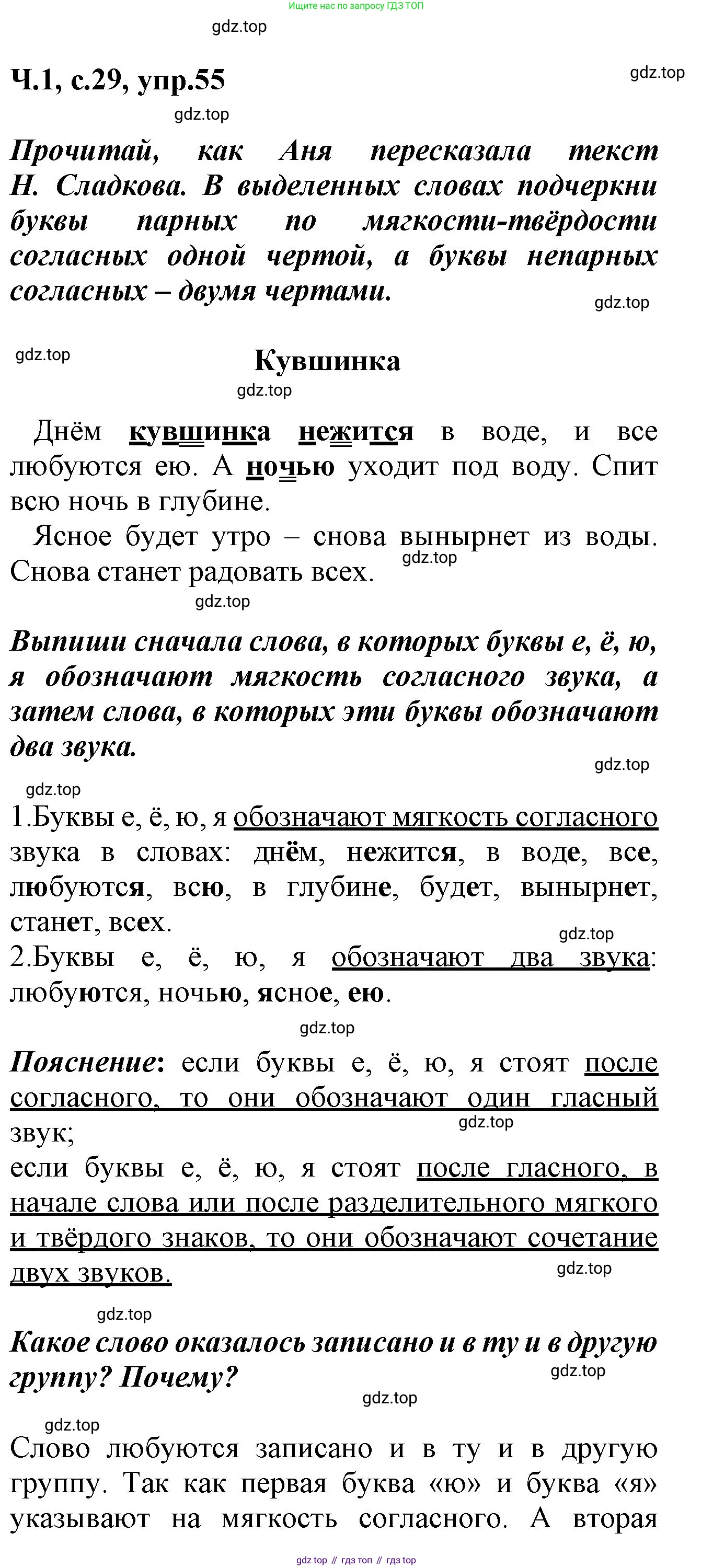 ГДЗ Русский язык, 2 класс рабочая тетрадь, авторы: Климанова Людмила Федоровна, Бабушкина Татьяна Владимировна, издательство Просвещение, Москва, 2024, белого цвета, Часть 1, страница 29, номер 55, Решение