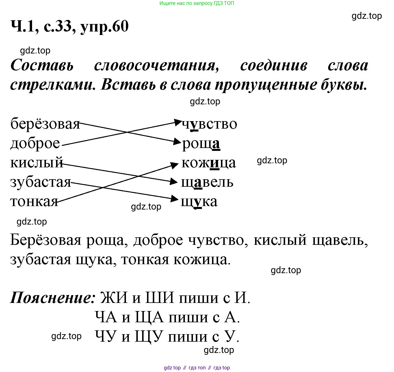 ГДЗ Русский язык, 2 класс рабочая тетрадь, авторы: Климанова Людмила Федоровна, Бабушкина Татьяна Владимировна, издательство Просвещение, Москва, 2024, белого цвета, Часть 1, страница 33, номер 60, Решение