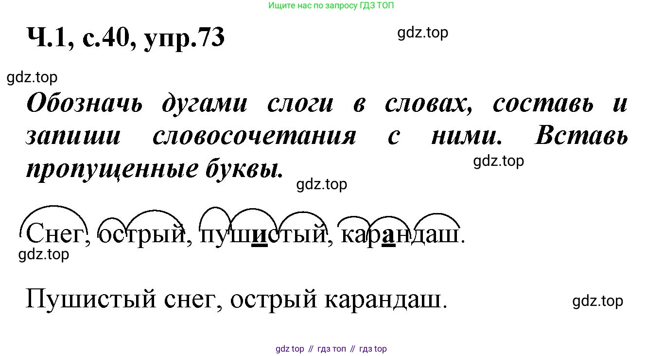 ГДЗ Русский язык, 2 класс рабочая тетрадь, авторы: Климанова Людмила Федоровна, Бабушкина Татьяна Владимировна, издательство Просвещение, Москва, 2024, белого цвета, Часть 1, страница 40, номер 73, Решение