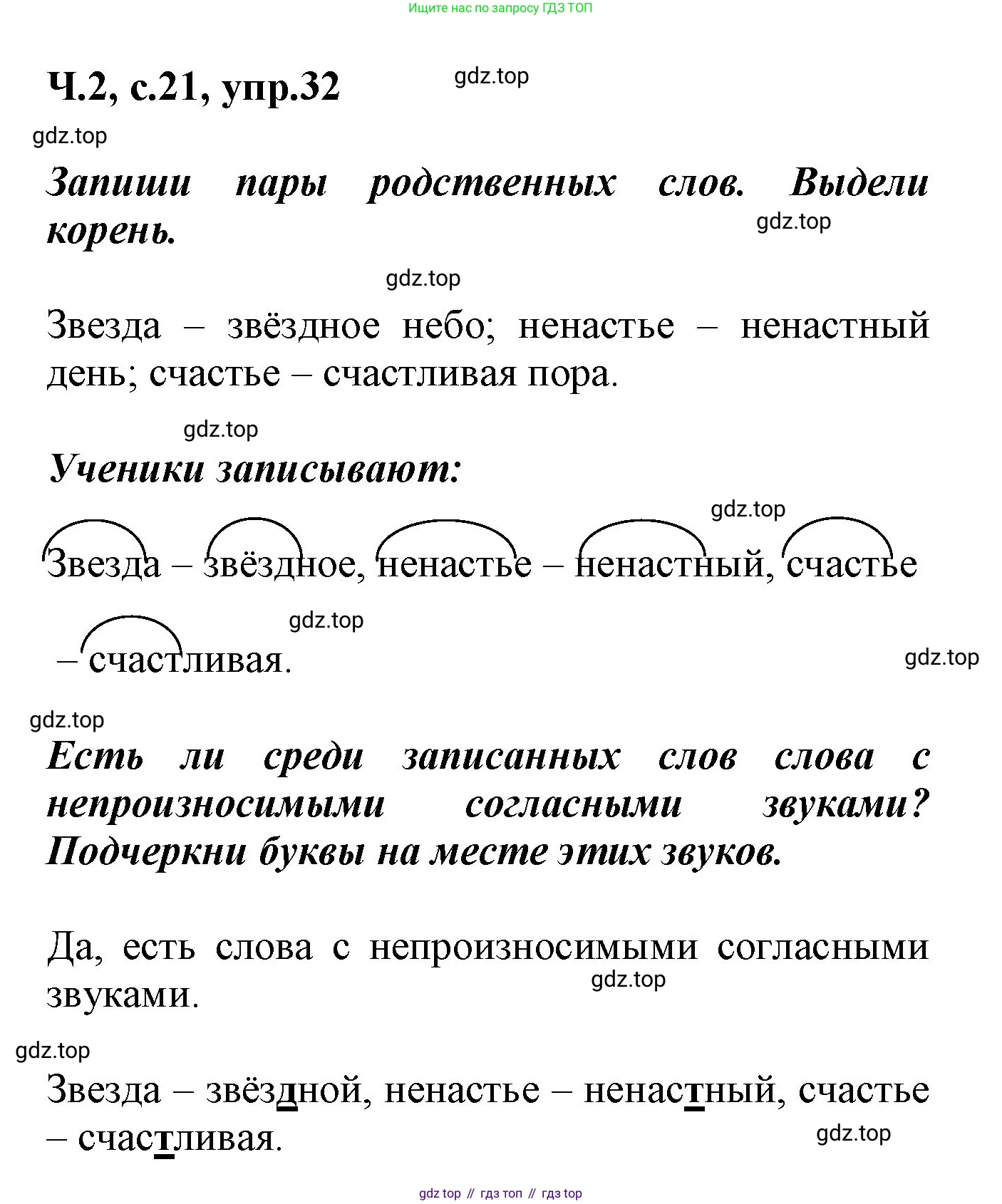 ГДЗ Русский язык, 2 класс рабочая тетрадь, авторы: Климанова Людмила Федоровна, Бабушкина Татьяна Владимировна, издательство Просвещение, Москва, 2024, белого цвета, Часть 2, страница 21, номер 32, Решение