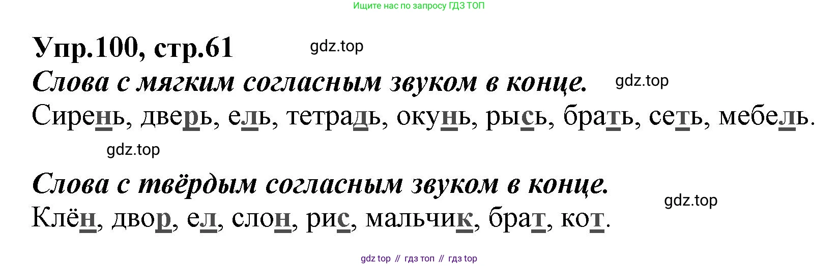 ГДЗ Русский язык, 2 класс Учебник, авторы: Климанова Людмила Федоровна, Бабушкина Татьяна Владимировна, издательство Просвещение, Москва, 2023, белого цвета, Часть 1, страница 61, номер 100, Решение