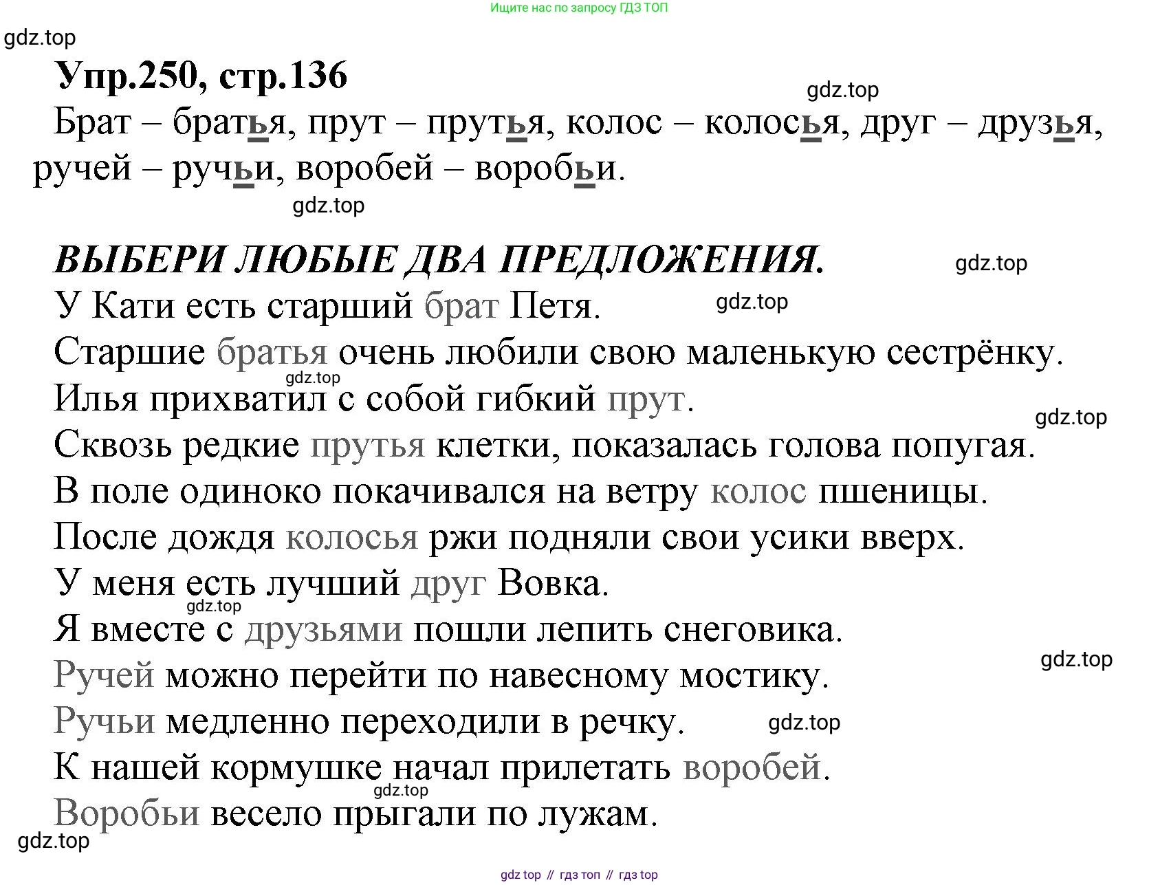 ГДЗ Русский язык, 2 класс Учебник, авторы: Климанова Людмила Федоровна, Бабушкина Татьяна Владимировна, издательство Просвещение, Москва, 2023, белого цвета, Часть 1, страница 136, номер 250, Решение