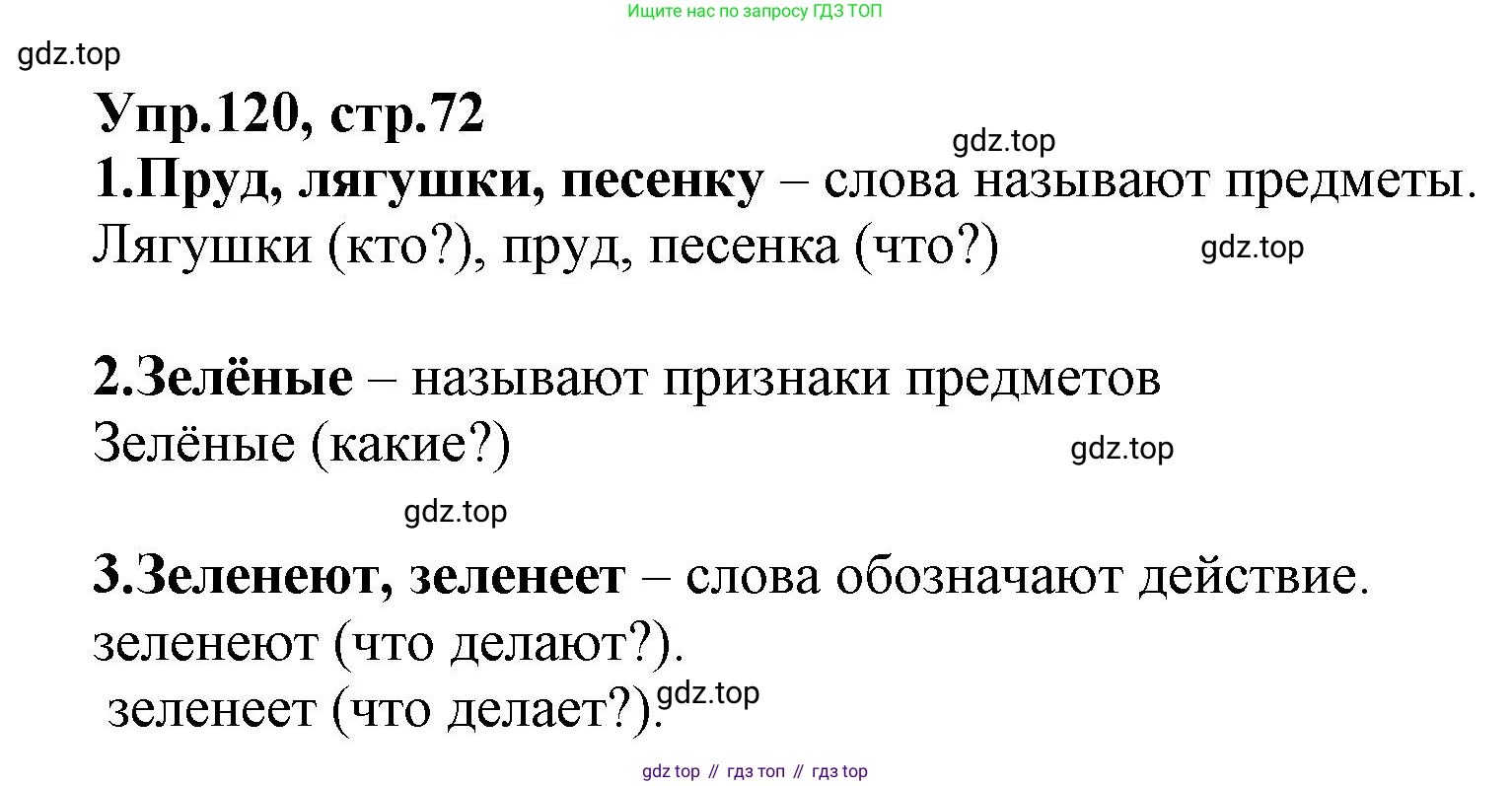 ГДЗ Русский язык, 2 класс Учебник, авторы: Климанова Людмила Федоровна, Бабушкина Татьяна Владимировна, издательство Просвещение, Москва, 2023, белого цвета, Часть 2, страница 72, номер 120, Решение