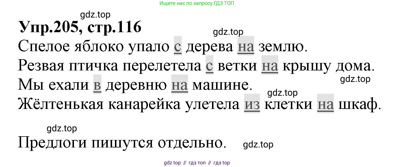 ГДЗ Русский язык, 2 класс Учебник, авторы: Климанова Людмила Федоровна, Бабушкина Татьяна Владимировна, издательство Просвещение, Москва, 2023, белого цвета, Часть 2, страница 116, номер 205, Решение