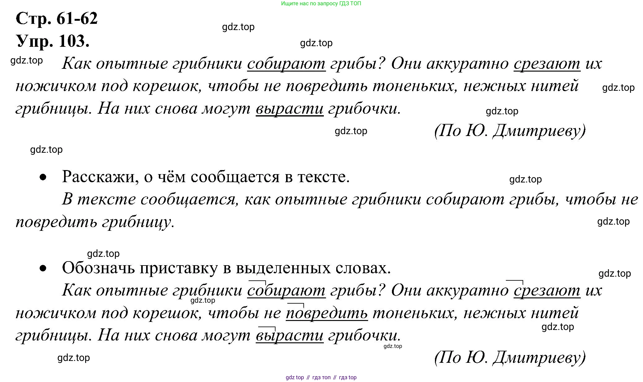 ГДЗ Русский язык, 2 класс рабочая тетрадь, авторы: Рамзаева Тамара Григорьевна, Савинкина Людмила Павловна, издательство Просвещение, Москва, 2023, страница 61, номер 103, Решение
