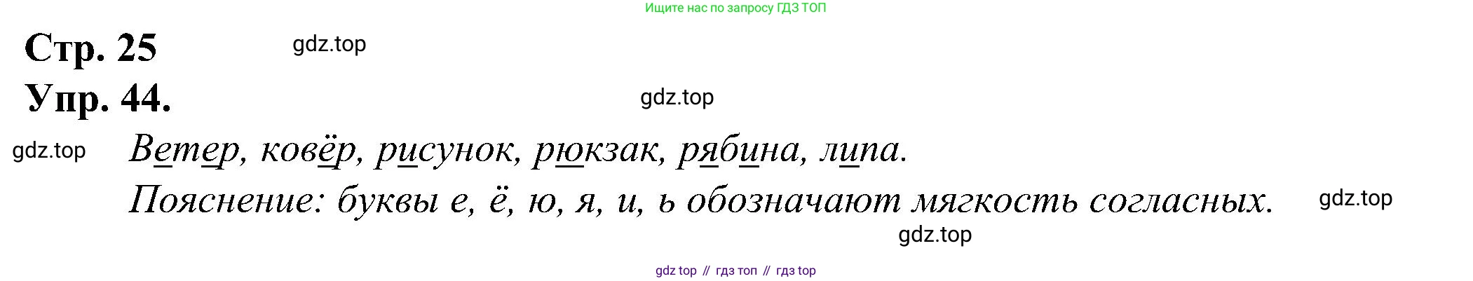 ГДЗ Русский язык, 2 класс рабочая тетрадь, авторы: Рамзаева Тамара Григорьевна, Савинкина Людмила Павловна, издательство Просвещение, Москва, 2023, страница 25, номер 44, Решение