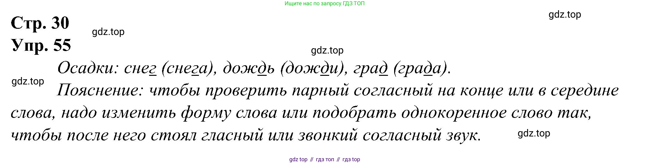 ГДЗ Русский язык, 2 класс рабочая тетрадь, авторы: Рамзаева Тамара Григорьевна, Савинкина Людмила Павловна, издательство Просвещение, Москва, 2023, страница 30, номер 55, Решение