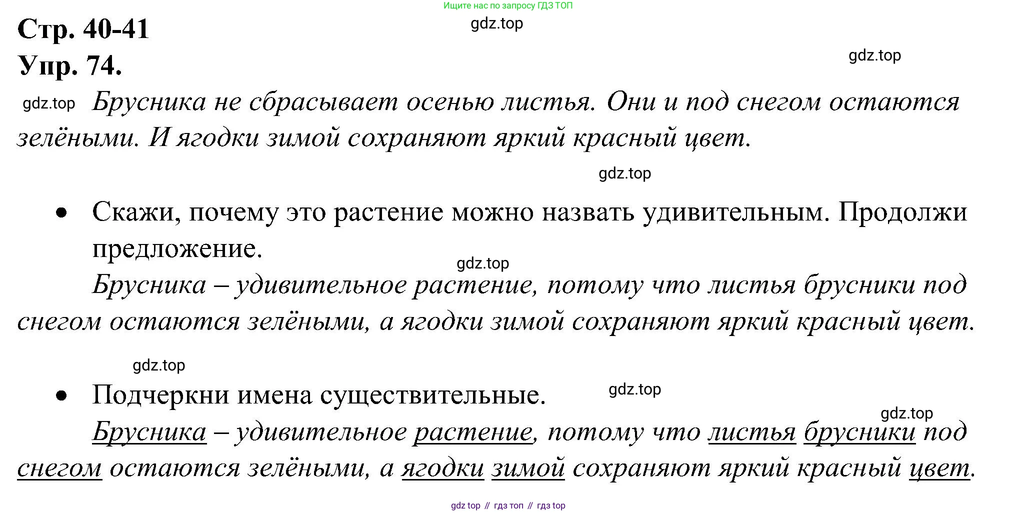 ГДЗ Русский язык, 2 класс рабочая тетрадь, авторы: Рамзаева Тамара Григорьевна, Савинкина Людмила Павловна, издательство Просвещение, Москва, 2023, страница 40, номер 74, Решение