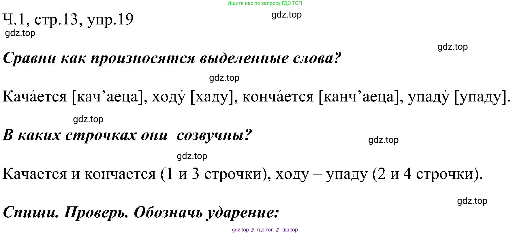 ГДЗ Русский язык, 2 класс Учебник, авторы: Рамзаева Тамара Григорьевна, Савельева Лариса Владимировна, издательство Просвещение, Москва, 2023, Часть 1, страница 13, номер 19, Решение