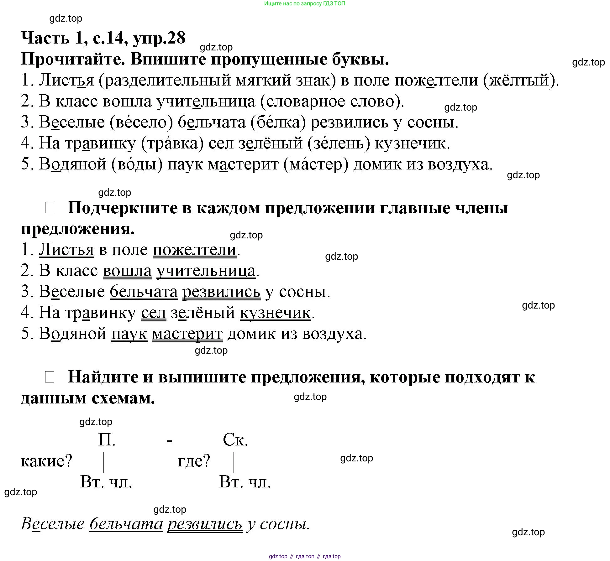 Русский язык, 3 класс рабочая тетрадь, автор: Канакина Валентина Павловна, издательство Просвещение, Москва, 2023, белого цвета, Часть 1, страница 14, номер 28, Решение