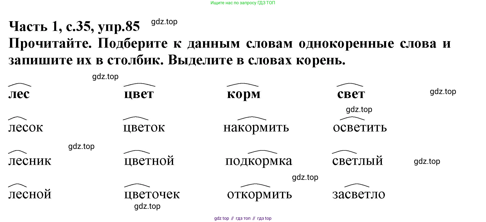 Русский язык, 3 класс рабочая тетрадь, автор: Канакина Валентина Павловна, издательство Просвещение, Москва, 2023, белого цвета, Часть 1, страница 35, номер 85, Решение