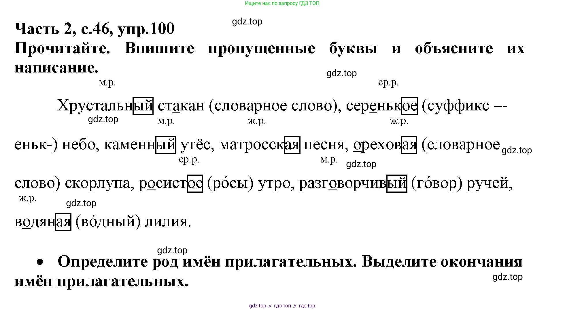 Русский язык, 3 класс рабочая тетрадь, автор: Канакина Валентина Павловна, издательство Просвещение, Москва, 2023, белого цвета, Часть 2, страница 46, номер 100, Решение