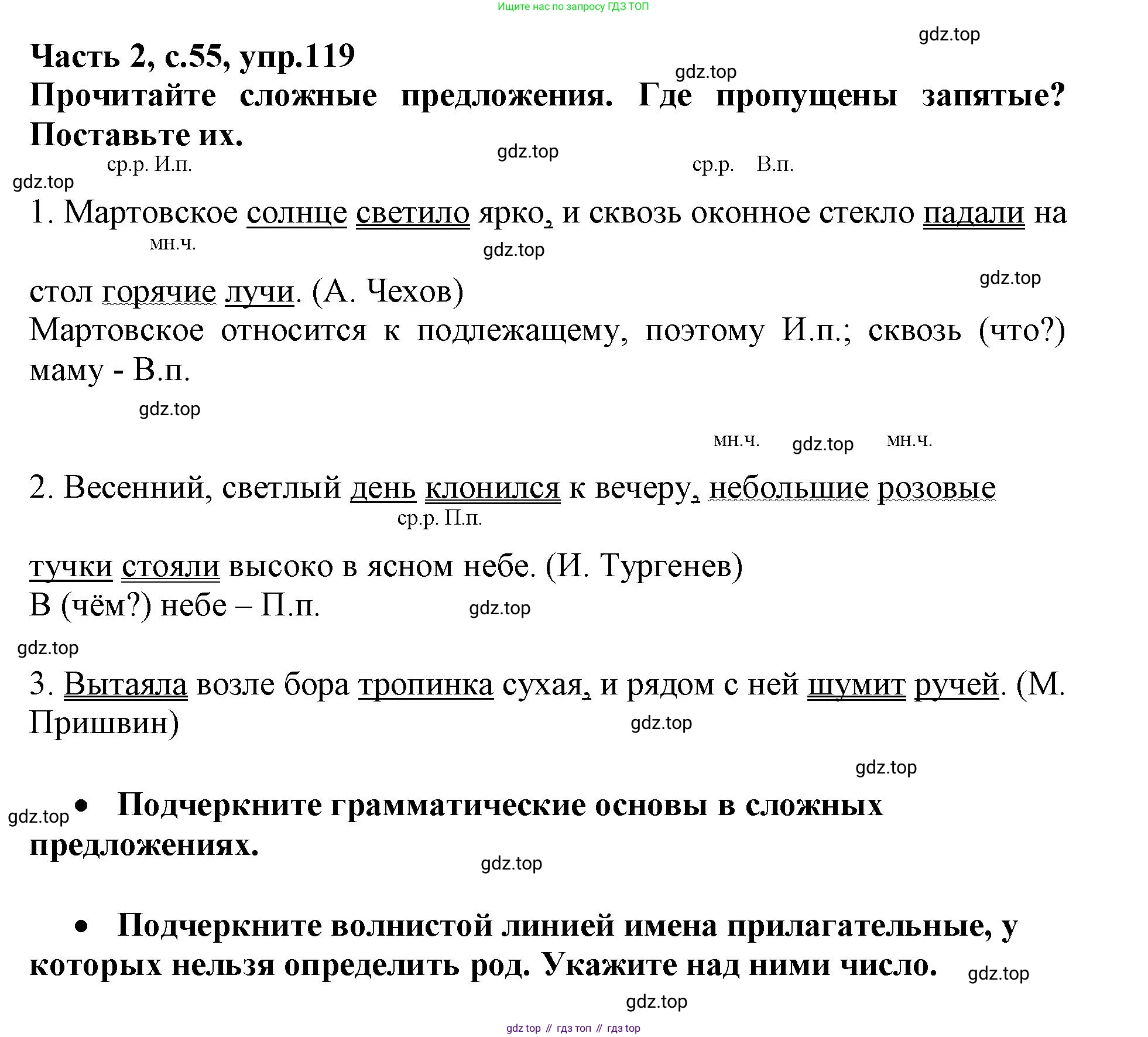 Русский язык, 3 класс рабочая тетрадь, автор: Канакина Валентина Павловна, издательство Просвещение, Москва, 2023, белого цвета, Часть 2, страница 55, номер 119, Решение