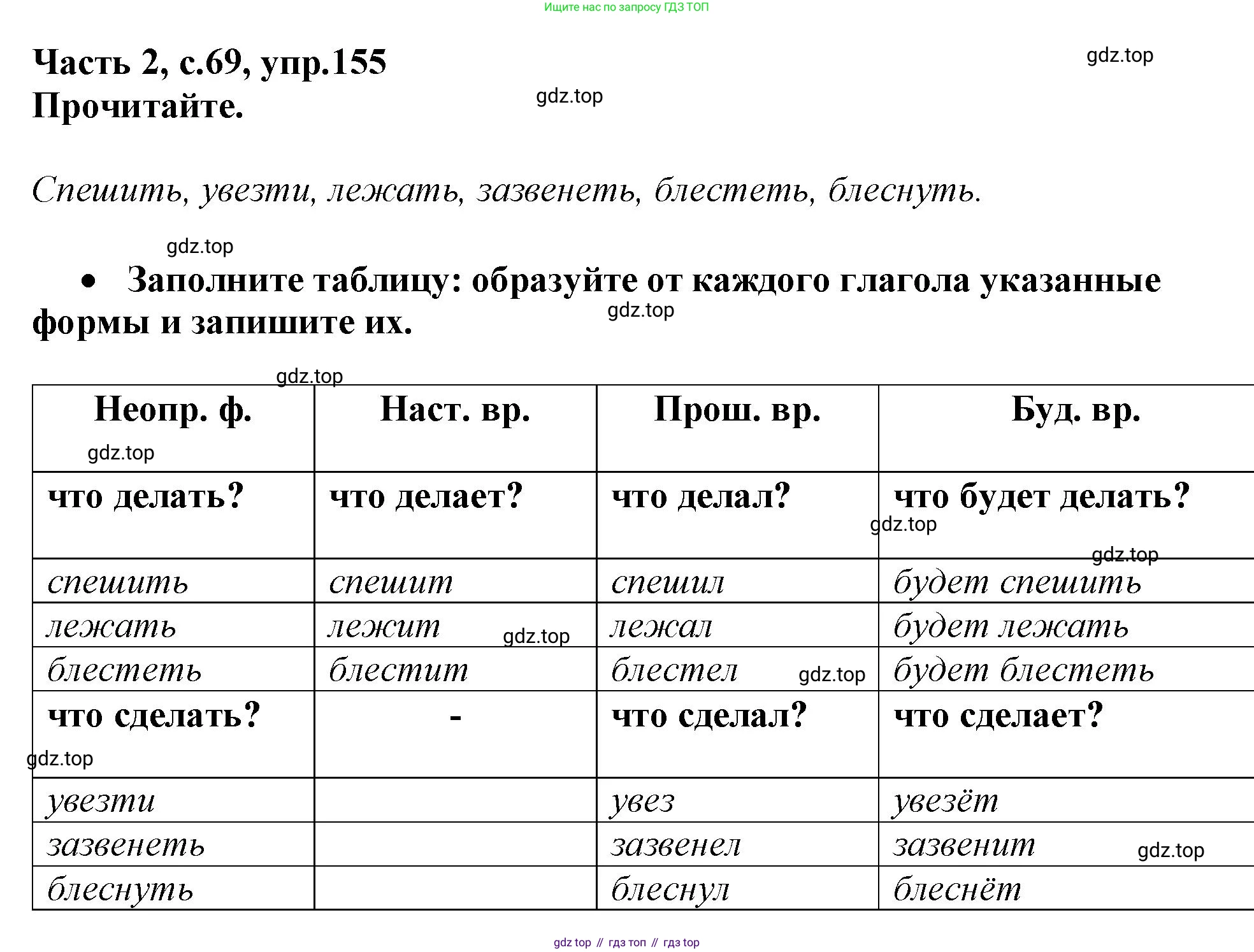 Русский язык, 3 класс рабочая тетрадь, автор: Канакина Валентина Павловна, издательство Просвещение, Москва, 2023, белого цвета, Часть 2, страница 69, номер 155, Решение