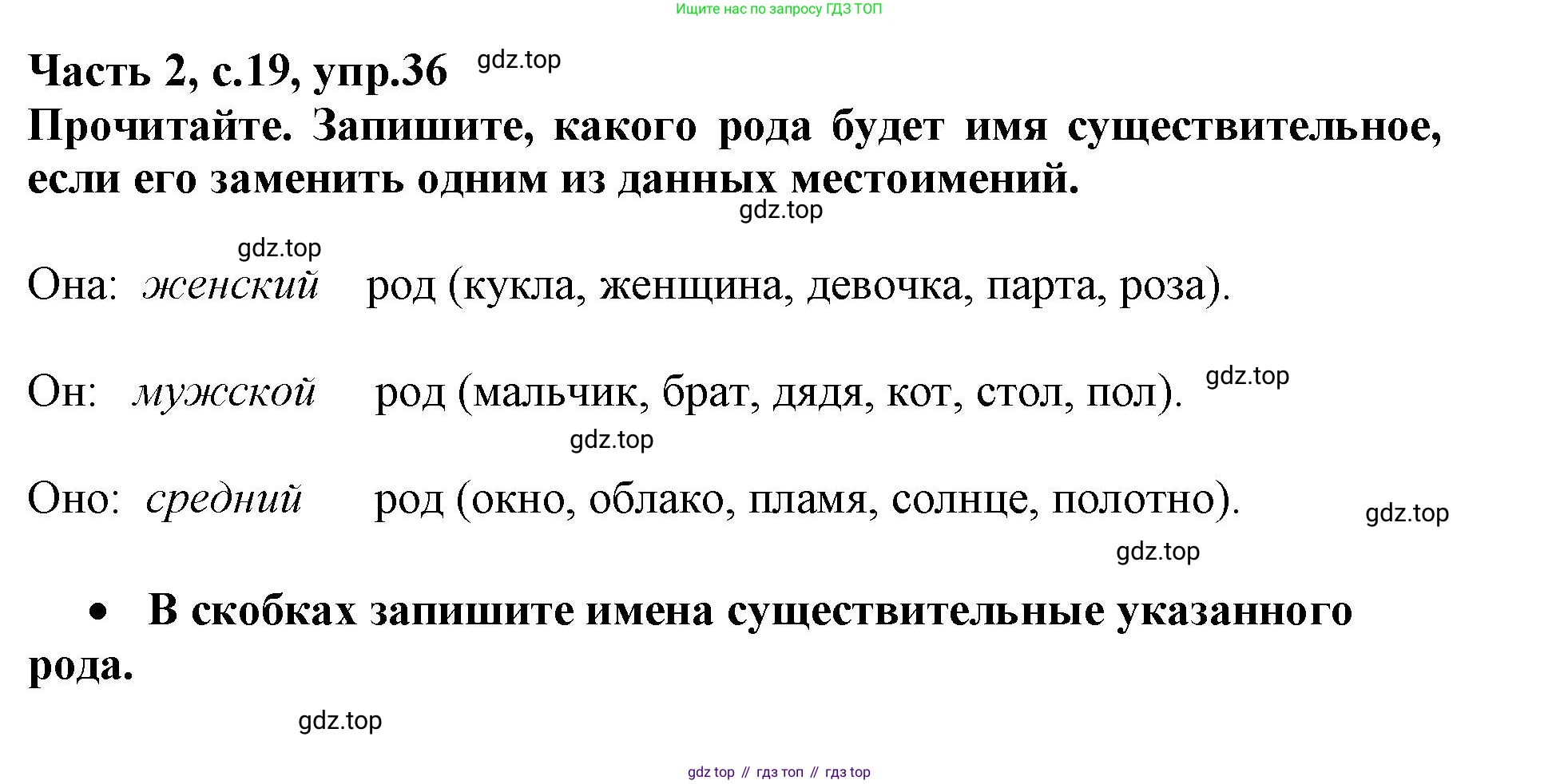 Русский язык, 3 класс рабочая тетрадь, автор: Канакина Валентина Павловна, издательство Просвещение, Москва, 2023, белого цвета, Часть 2, страница 19, номер 36, Решение