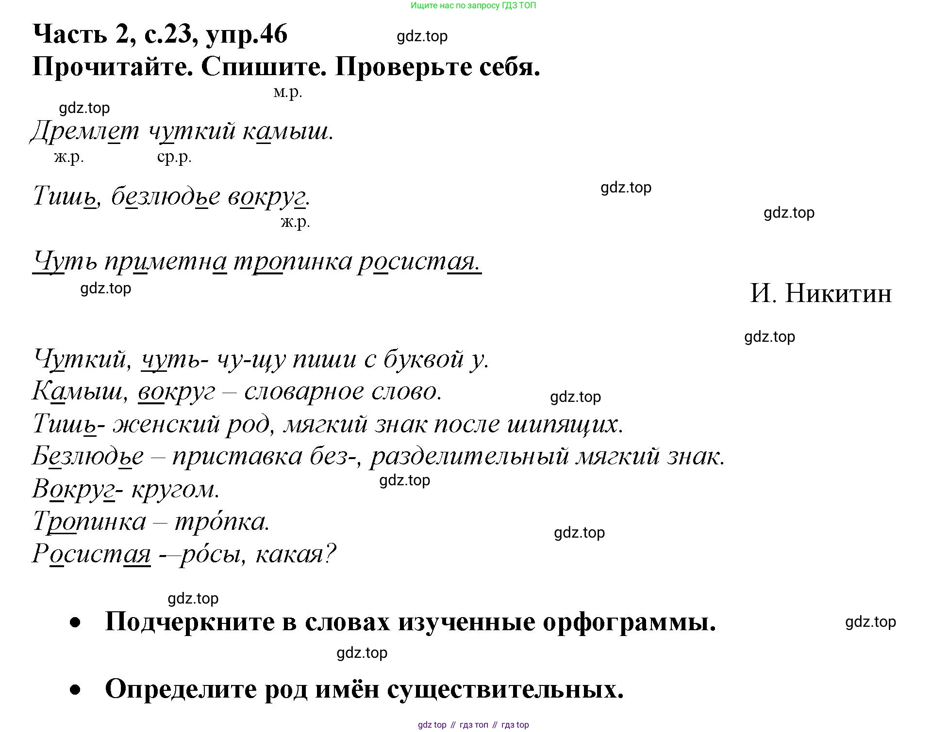 Русский язык, 3 класс рабочая тетрадь, автор: Канакина Валентина Павловна, издательство Просвещение, Москва, 2023, белого цвета, Часть 2, страница 23, номер 46, Решение