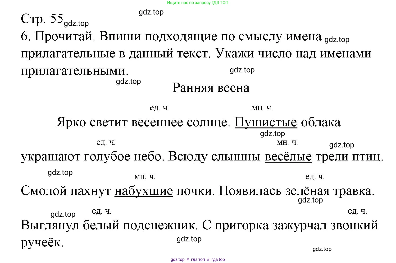 ГДЗ Русский язык, 3 класс Тетрадь учебных достижений, автор: Канакина Валентина Павловна, издательство Просвещение, Москва, 2023, белого цвета, страница 55, номер 6, Решение