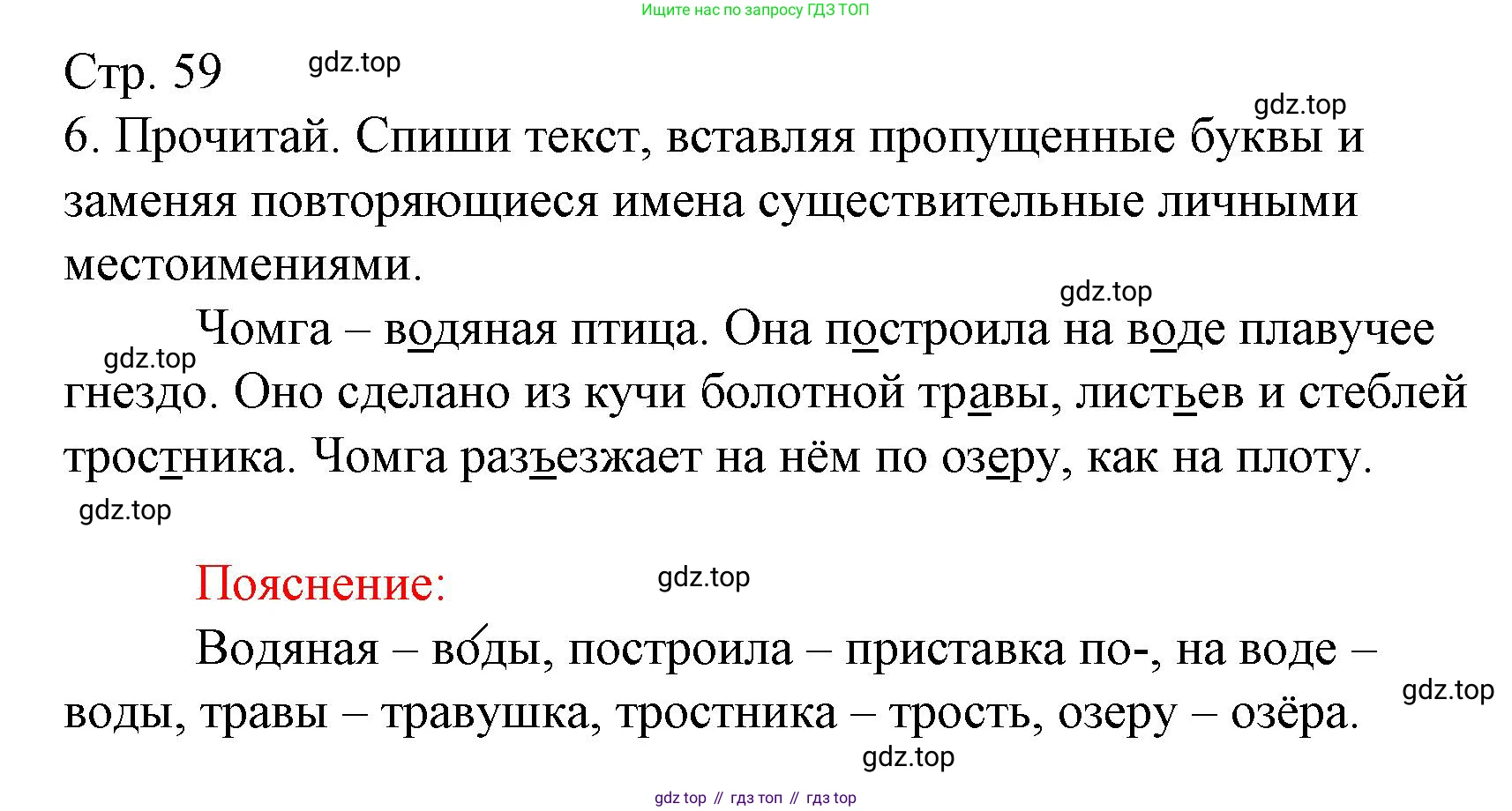 ГДЗ Русский язык, 3 класс Тетрадь учебных достижений, автор: Канакина Валентина Павловна, издательство Просвещение, Москва, 2023, белого цвета, страница 59, номер 6, Решение