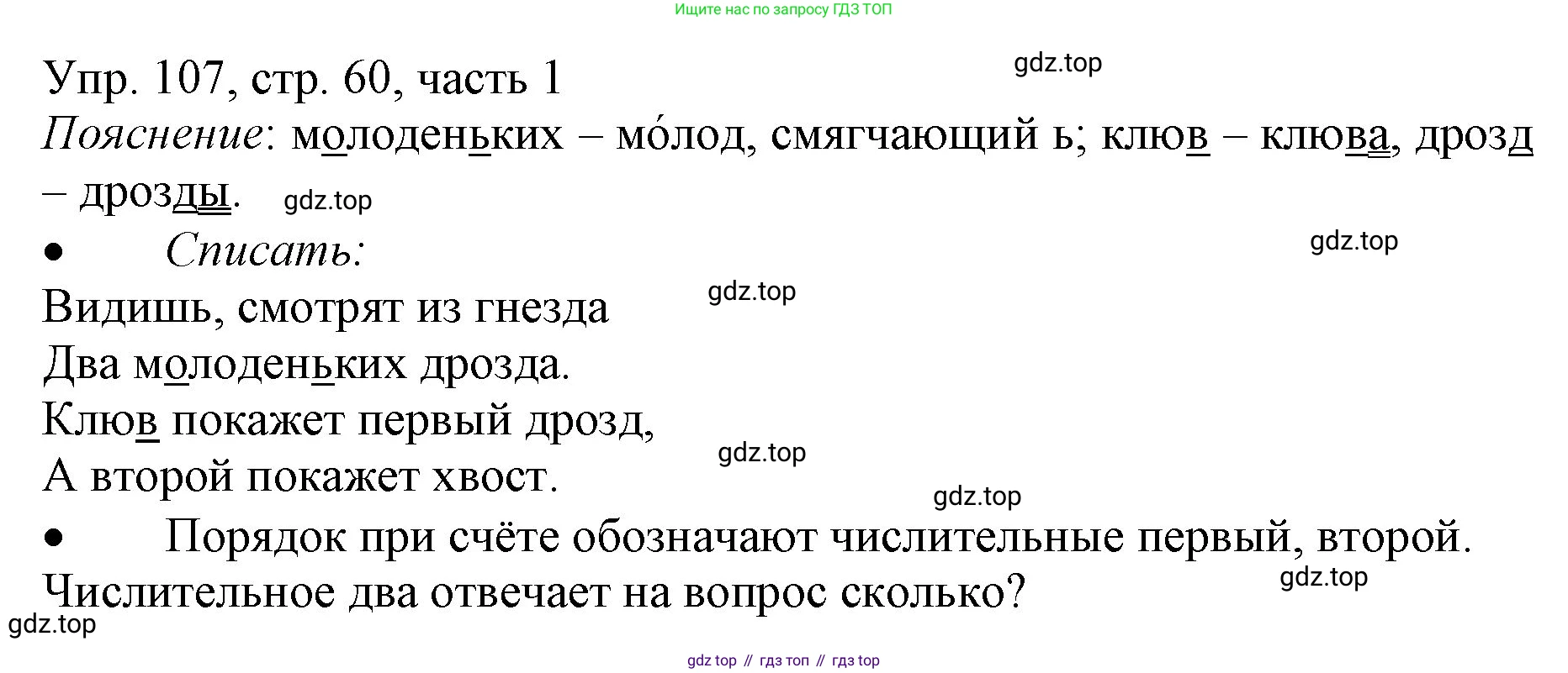 ГДЗ Русский язык, 3 класс Учебник, авторы: Канакина Валентина Павловна, Горецкий Всеслав Гаврилович, издательство Просвещение, Москва, 2023, белого цвета, Часть 1, страница 60, номер 107, Решение