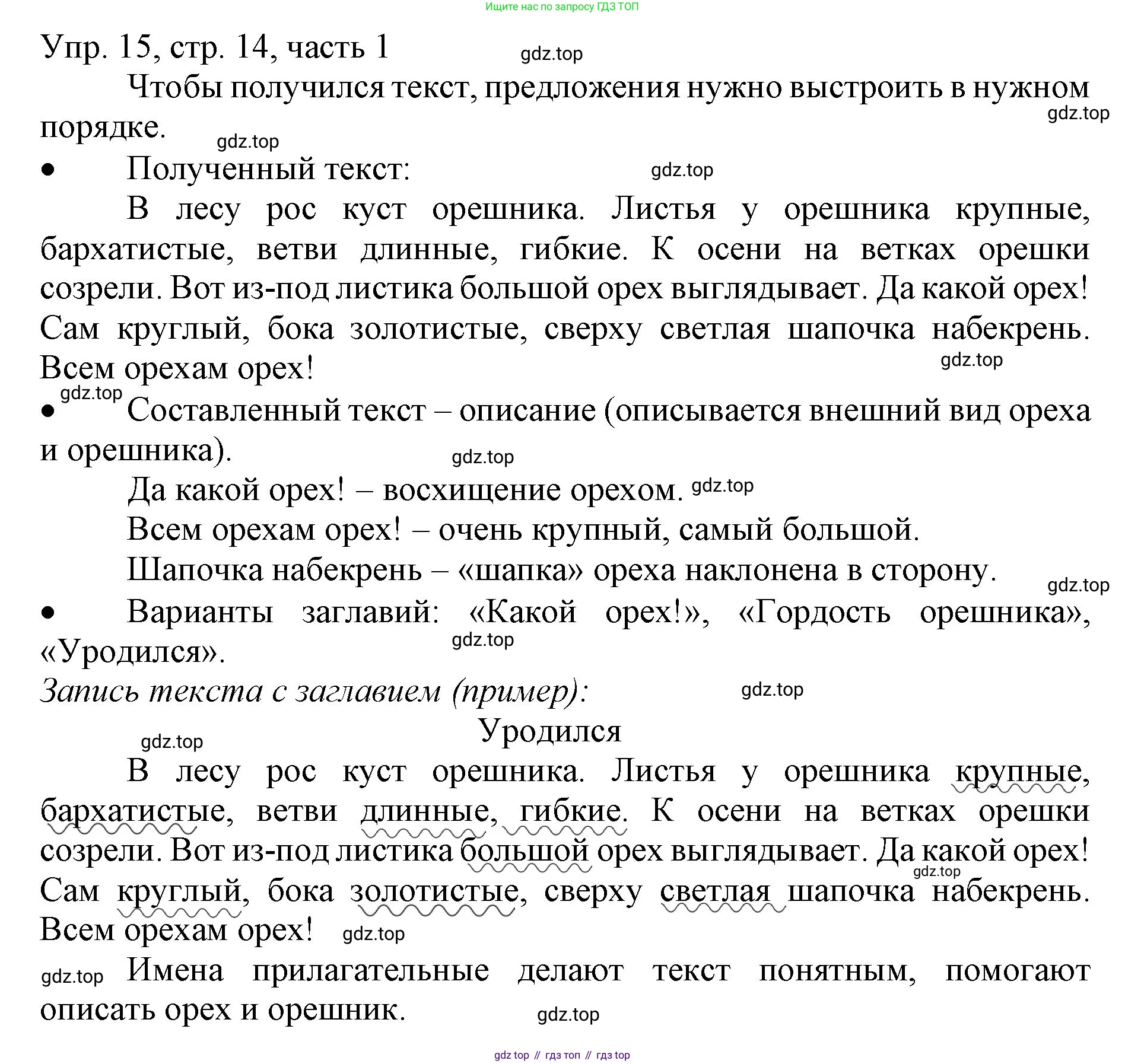 ГДЗ Русский язык, 3 класс Учебник, авторы: Канакина Валентина Павловна, Горецкий Всеслав Гаврилович, издательство Просвещение, Москва, 2023, белого цвета, Часть 1, страница 14, номер 15, Решение