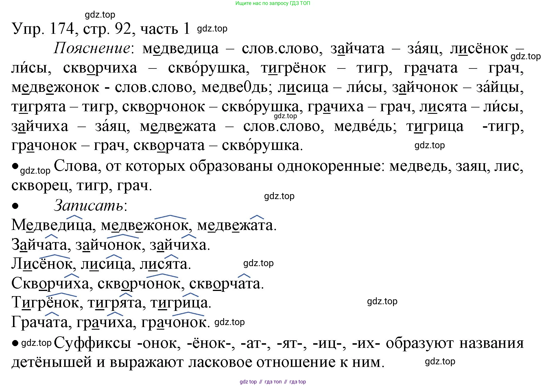 ГДЗ Русский язык, 3 класс Учебник, авторы: Канакина Валентина Павловна, Горецкий Всеслав Гаврилович, издательство Просвещение, Москва, 2023, белого цвета, Часть 1, страница 92, номер 174, Решение