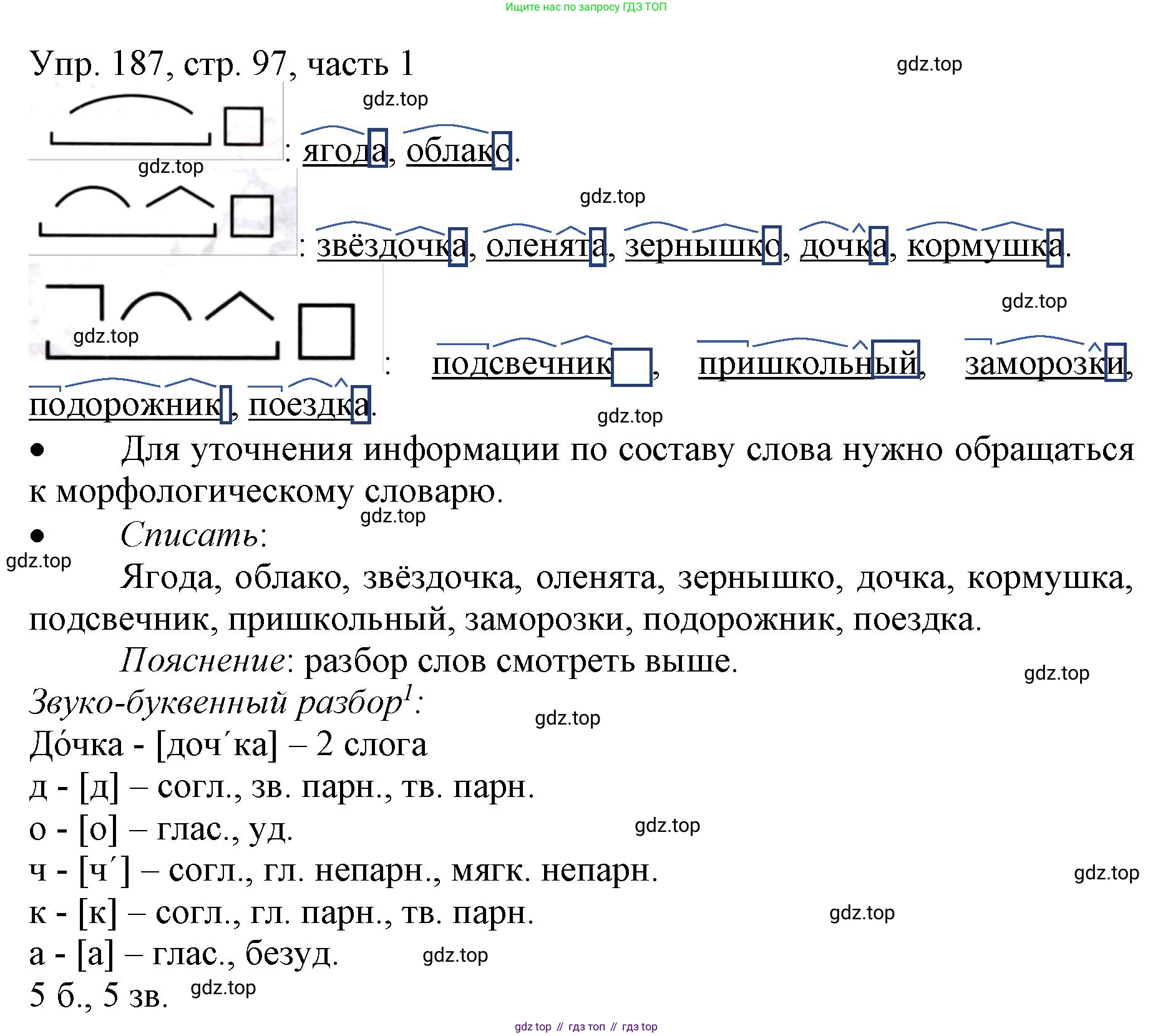 ГДЗ Русский язык, 3 класс Учебник, авторы: Канакина Валентина Павловна, Горецкий Всеслав Гаврилович, издательство Просвещение, Москва, 2023, белого цвета, Часть 1, страница 97, номер 187, Решение