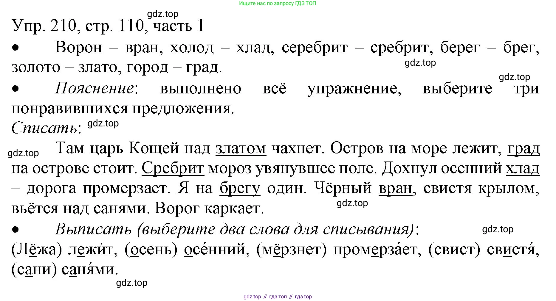ГДЗ Русский язык, 3 класс Учебник, авторы: Канакина Валентина Павловна, Горецкий Всеслав Гаврилович, издательство Просвещение, Москва, 2023, белого цвета, Часть 1, страница 110, номер 210, Решение