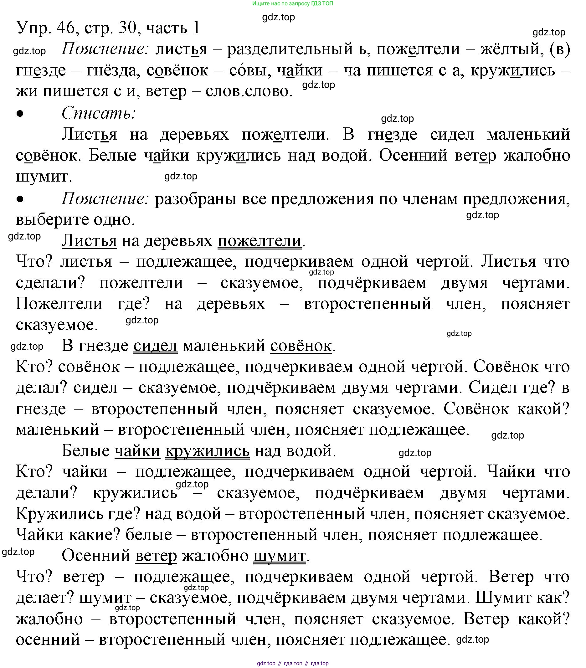 ГДЗ Русский язык, 3 класс Учебник, авторы: Канакина Валентина Павловна, Горецкий Всеслав Гаврилович, издательство Просвещение, Москва, 2023, белого цвета, Часть 1, страница 30, номер 46, Решение