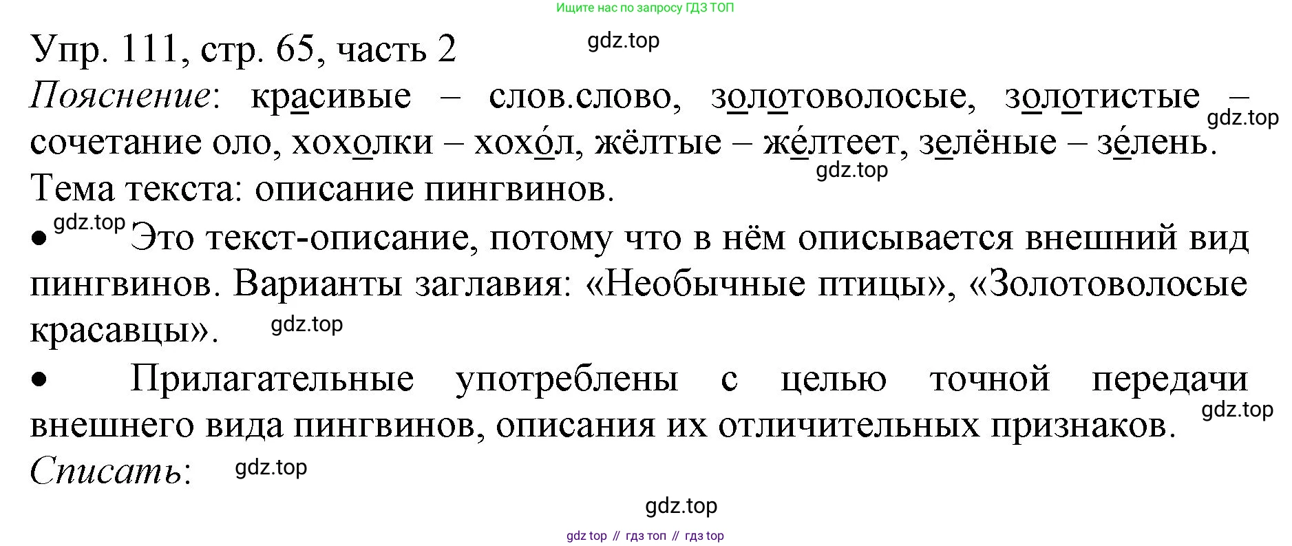 ГДЗ Русский язык, 3 класс Учебник, авторы: Канакина Валентина Павловна, Горецкий Всеслав Гаврилович, издательство Просвещение, Москва, 2023, белого цвета, Часть 2, страница 65, номер 111, Решение