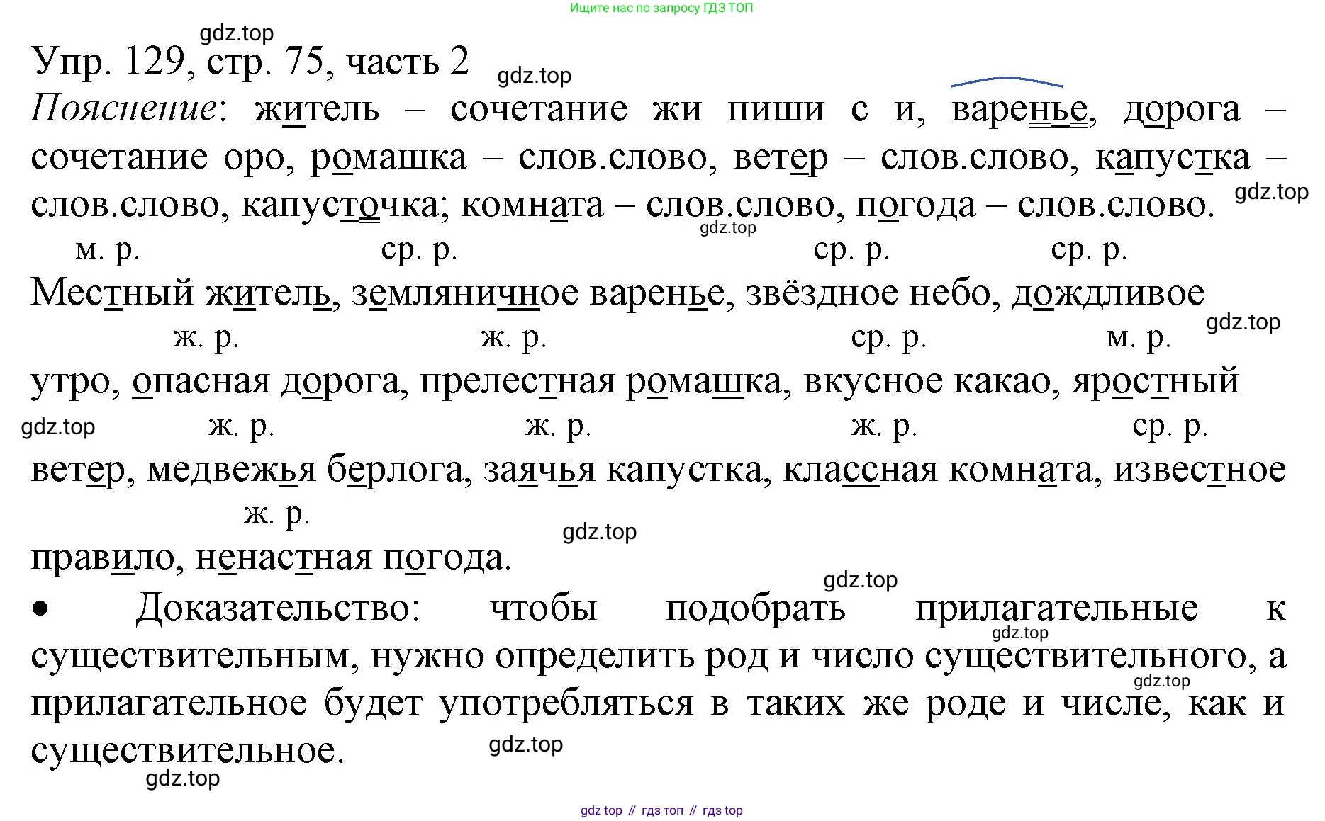 ГДЗ Русский язык, 3 класс Учебник, авторы: Канакина Валентина Павловна, Горецкий Всеслав Гаврилович, издательство Просвещение, Москва, 2023, белого цвета, Часть 2, страница 75, номер 129, Решение