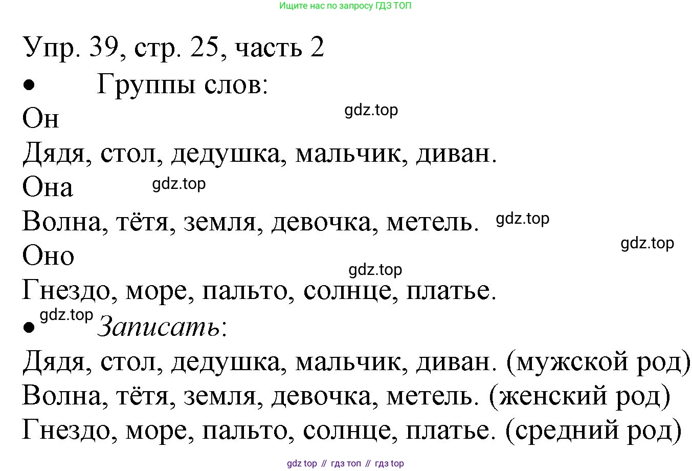 ГДЗ Русский язык, 3 класс Учебник, авторы: Канакина Валентина Павловна, Горецкий Всеслав Гаврилович, издательство Просвещение, Москва, 2023, белого цвета, Часть 2, страница 25, номер 39, Решение