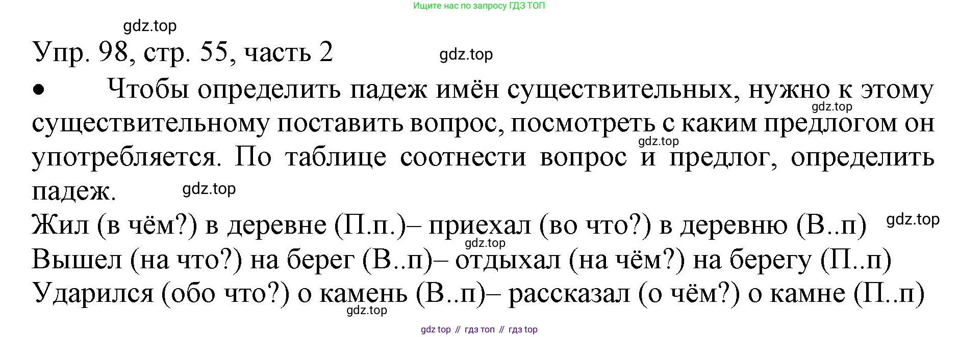 ГДЗ Русский язык, 3 класс Учебник, авторы: Канакина Валентина Павловна, Горецкий Всеслав Гаврилович, издательство Просвещение, Москва, 2023, белого цвета, Часть 2, страница 55, номер 98, Решение