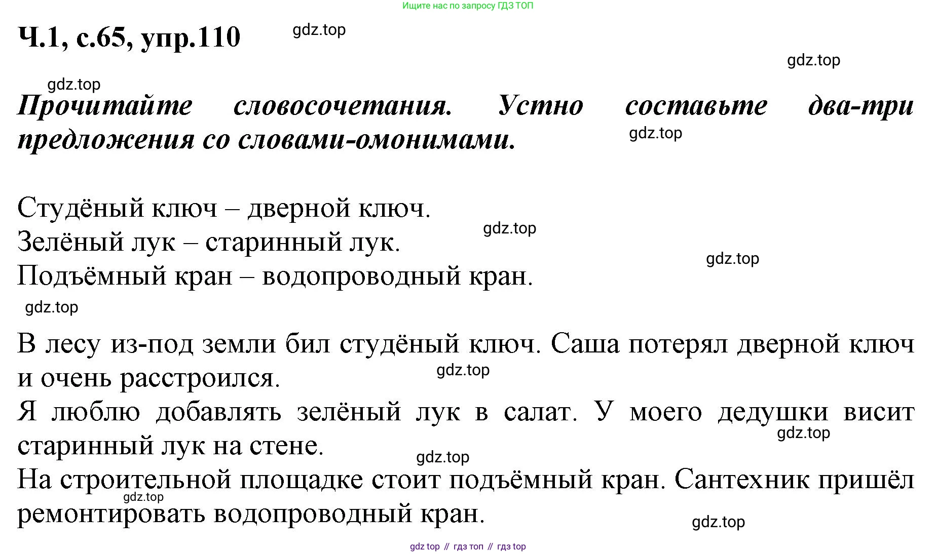ГДЗ Русский язык, 3 класс рабочая тетрадь, авторы: Климанова Людмила Федоровна, Бабушкина Татьяна Владимировна, издательство Просвещение, Москва, 2019, белого цвета, Часть 1, страница 65, номер 110, Решение
