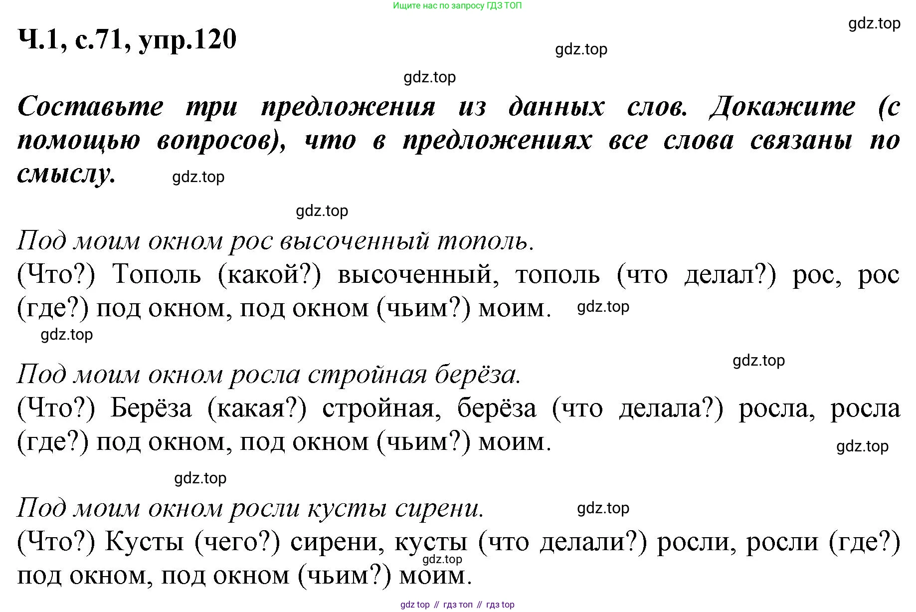 ГДЗ Русский язык, 3 класс рабочая тетрадь, авторы: Климанова Людмила Федоровна, Бабушкина Татьяна Владимировна, издательство Просвещение, Москва, 2019, белого цвета, Часть 1, страница 71, номер 120, Решение