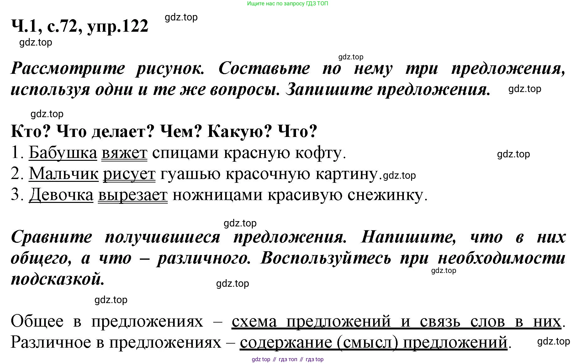 ГДЗ Русский язык, 3 класс рабочая тетрадь, авторы: Климанова Людмила Федоровна, Бабушкина Татьяна Владимировна, издательство Просвещение, Москва, 2019, белого цвета, Часть 1, страница 72, номер 122, Решение
