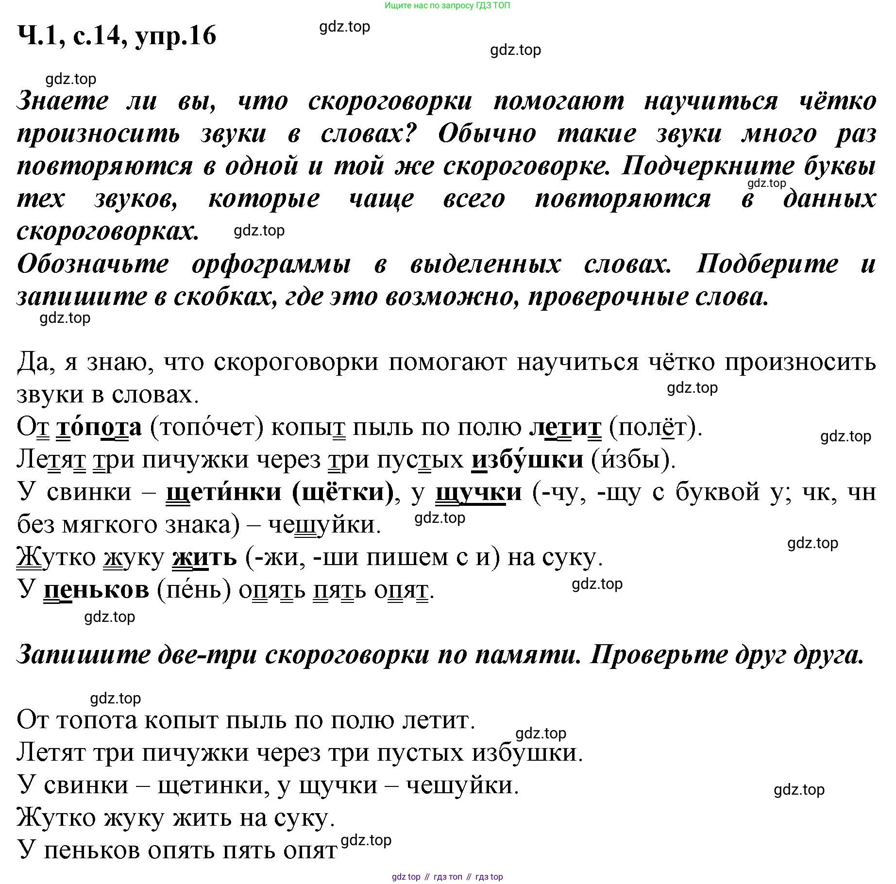ГДЗ Русский язык, 3 класс рабочая тетрадь, авторы: Климанова Людмила Федоровна, Бабушкина Татьяна Владимировна, издательство Просвещение, Москва, 2019, белого цвета, Часть 1, страница 14, номер 16, Решение