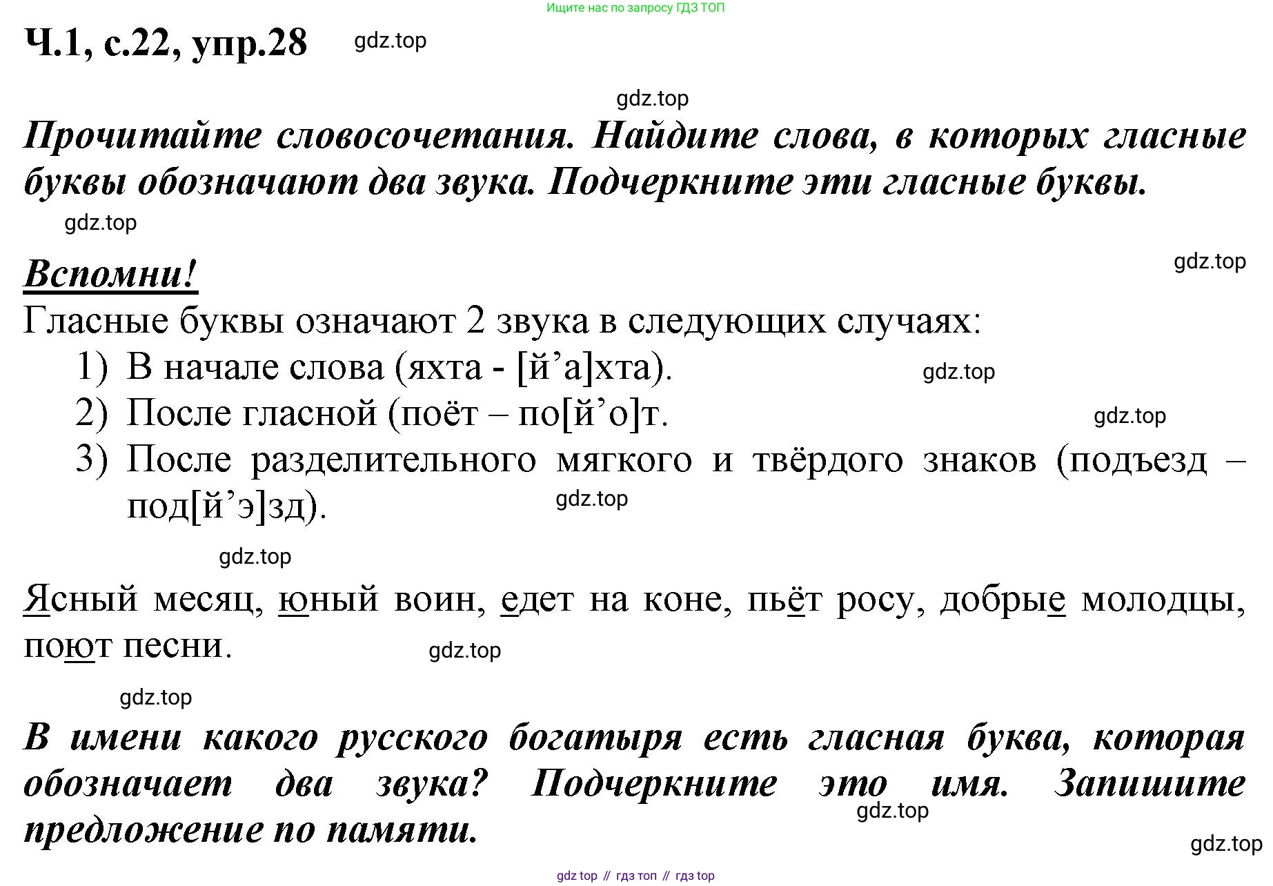 ГДЗ Русский язык, 3 класс рабочая тетрадь, авторы: Климанова Людмила Федоровна, Бабушкина Татьяна Владимировна, издательство Просвещение, Москва, 2019, белого цвета, Часть 1, страница 22, номер 28, Решение